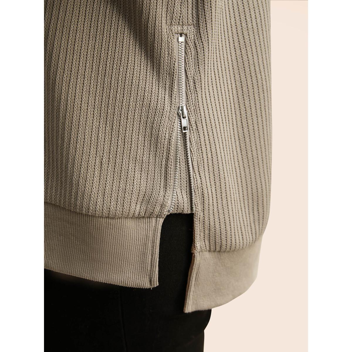Plus Size Crew Neck Zipper Detail Raglan Sleeve Sweatshirt Women LightBrown Casual Texture Loose Round Neck Everyday Sweatshirts BloomChic 30/6X Product Image