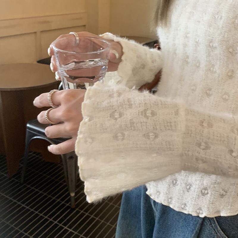 Long-Sleeve Round Neck Patterned Blouse Product Image
