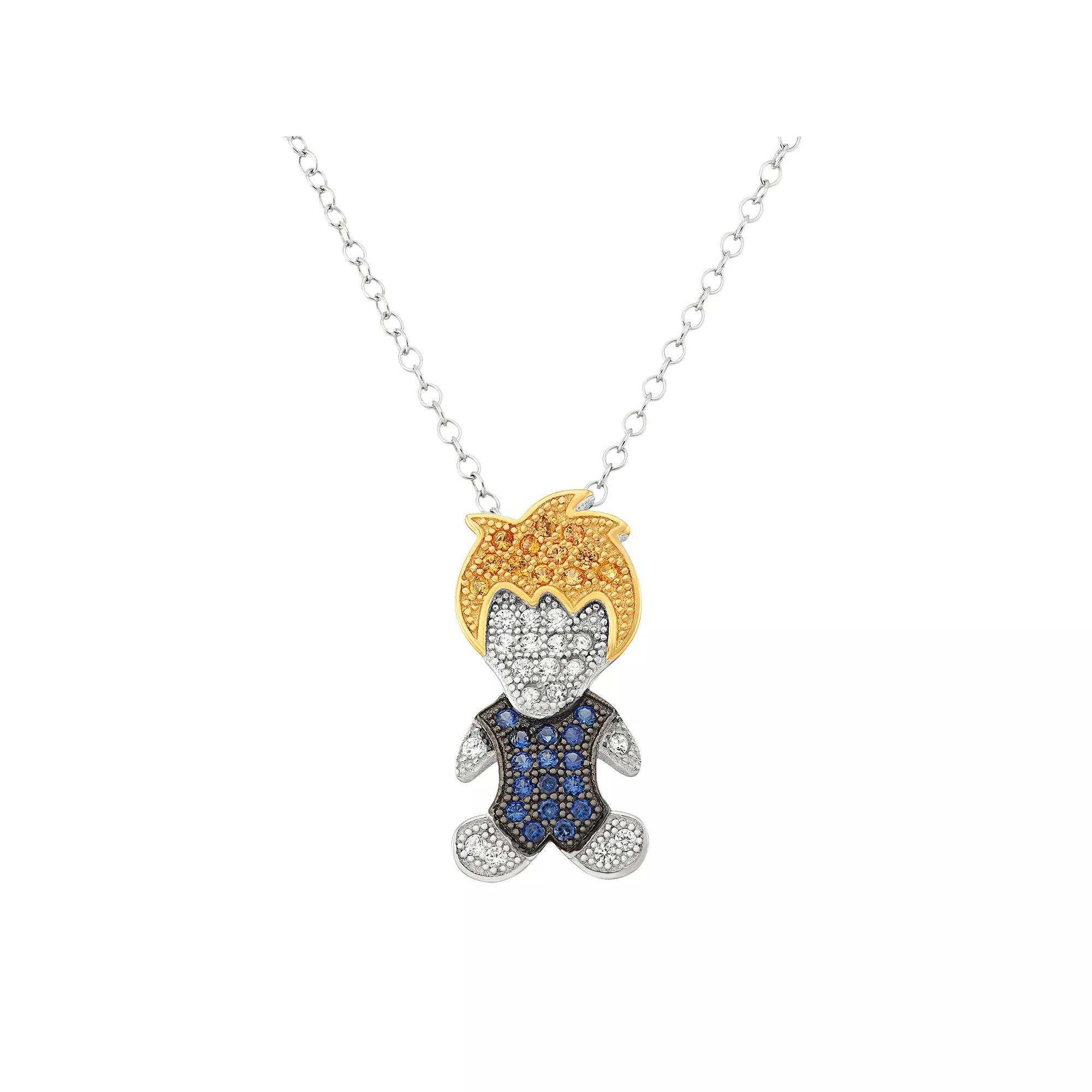 Tri-Tone Sterling Silver Lab-Created Sapphire Boy Pendant Necklace, Women's, Size: 18" Product Image