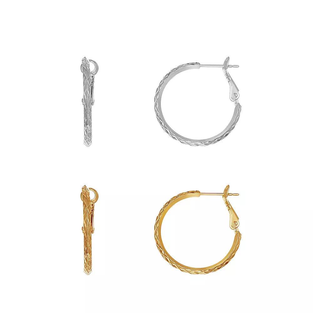 Aurielle 2-Pair 30 mm Textured Hoop Earring Set, Women's, Two Tone Product Image