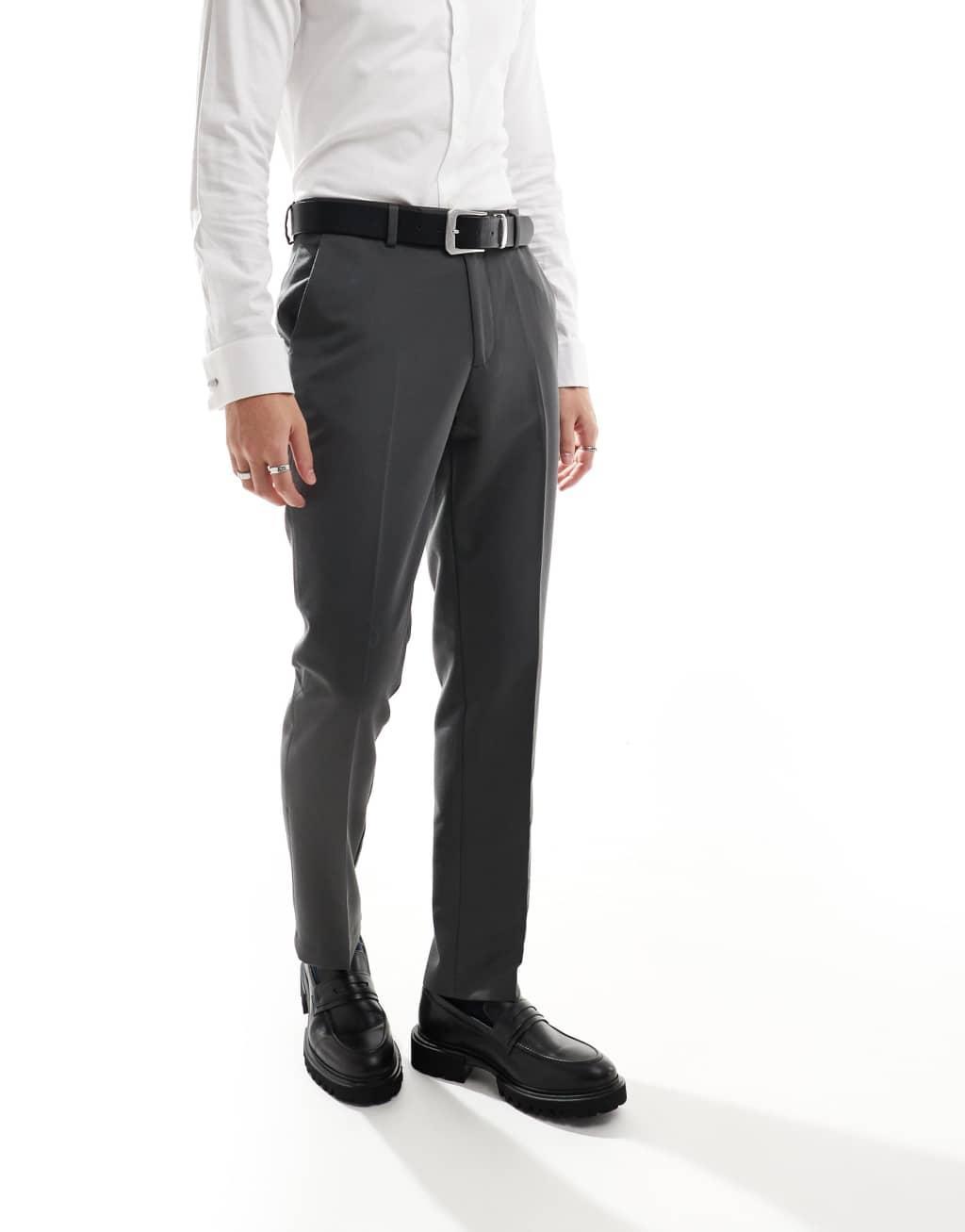 ASOS DESIGN smart slim fit pants in dark gray Product Image