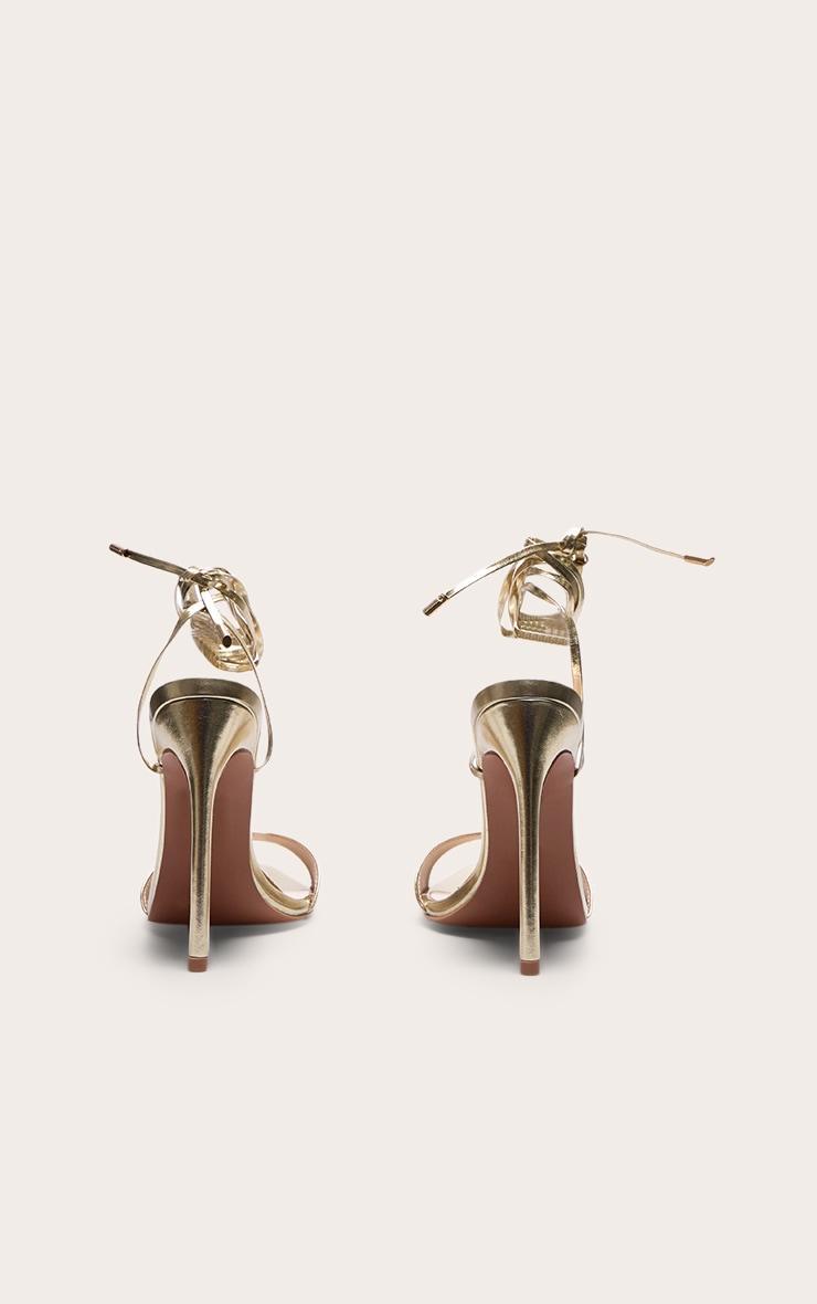 Gold PU Point Toe High Heeled Lace Up Sandals Product Image
