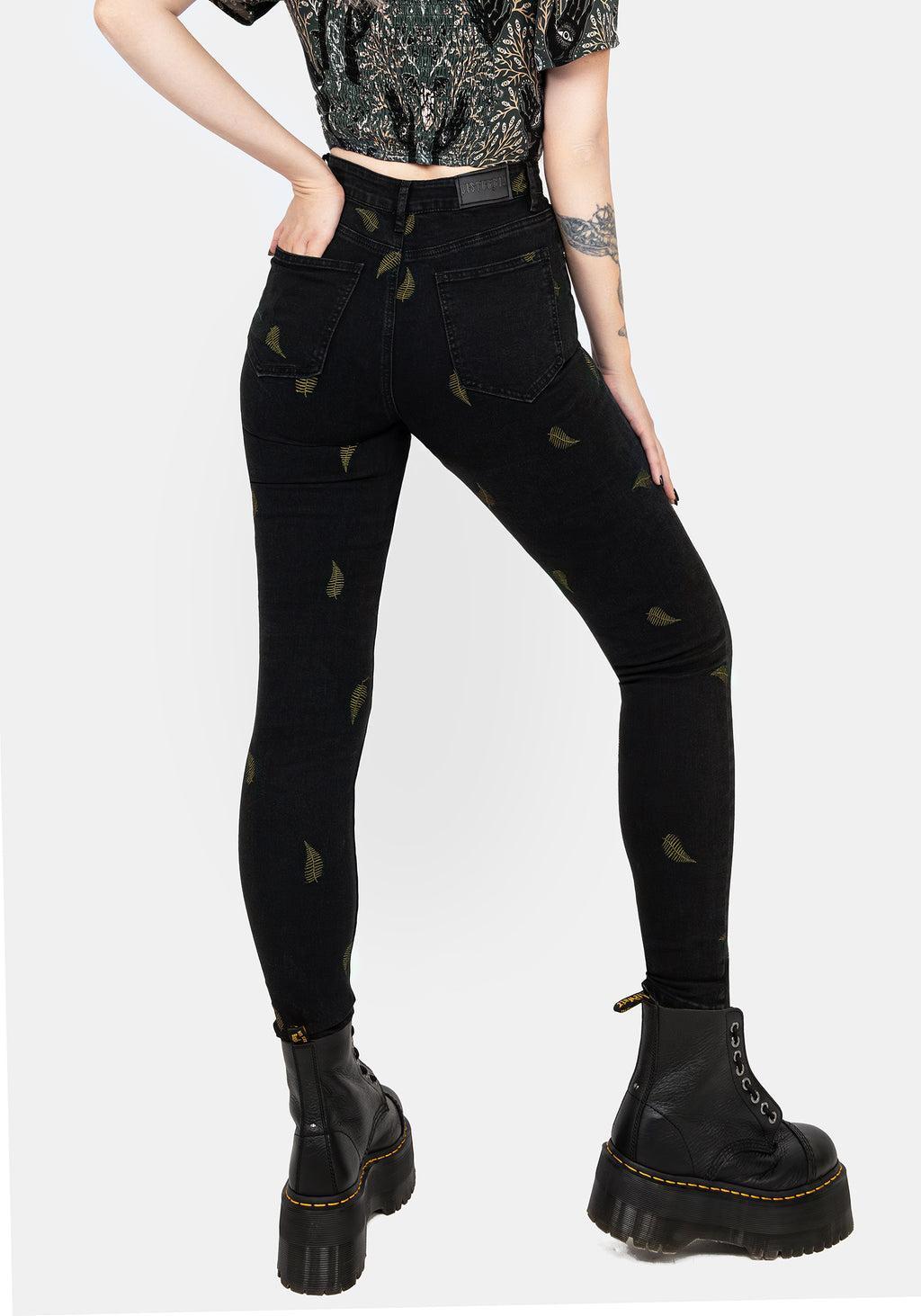 Osmunda Fern Embroidered Denim Skinny Jeans Product Image