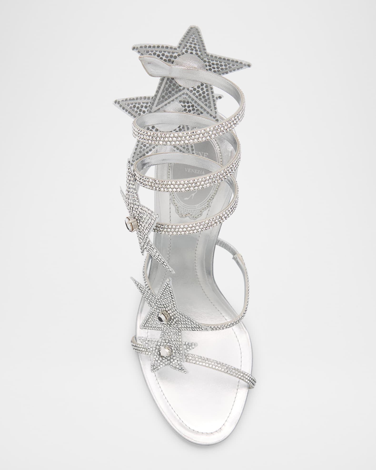 Cleo Crystal Star Satin Snake-Wrap Sandals Product Image