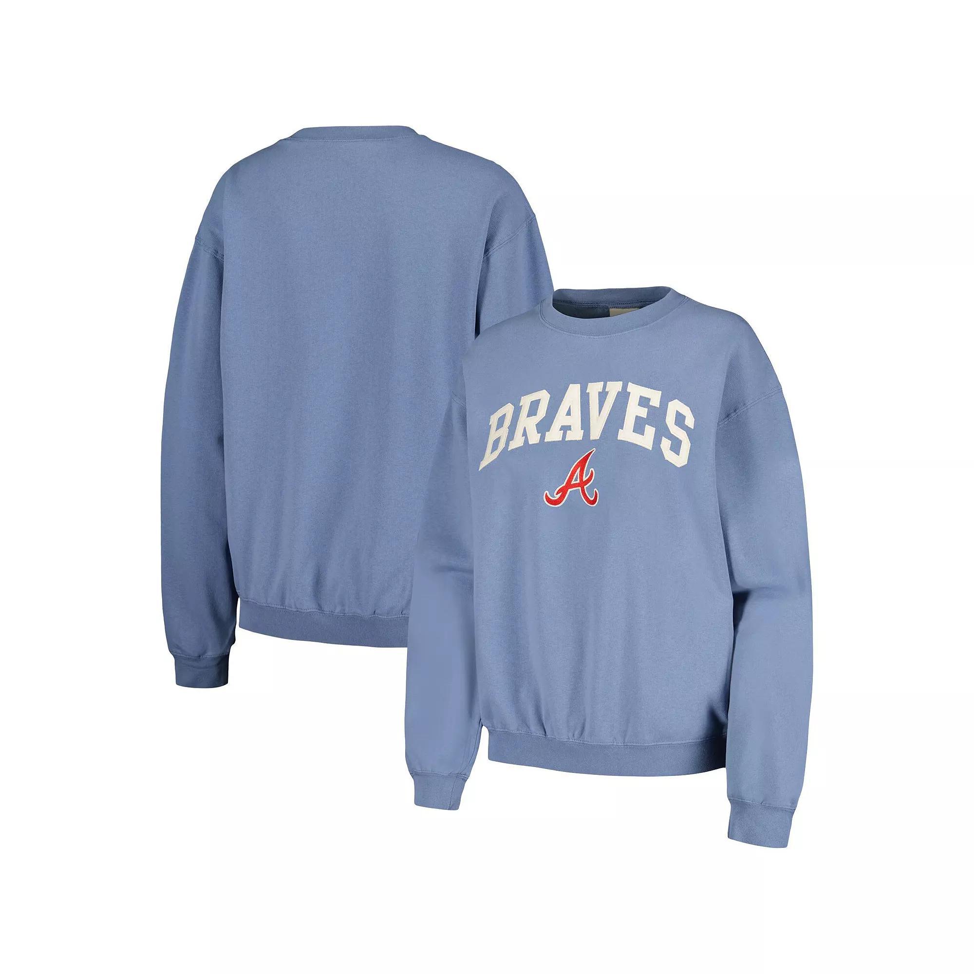 Women's Soft as a Grape Navy Atlanta Braves Pigment Dye Pullover Sweatshirt, Size: Large, Blue Product Image