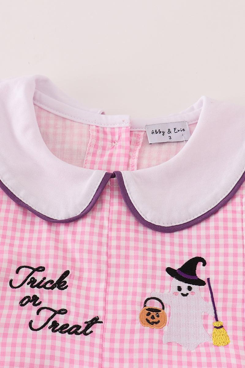Pink plaid halloween embroidery dress Product Image