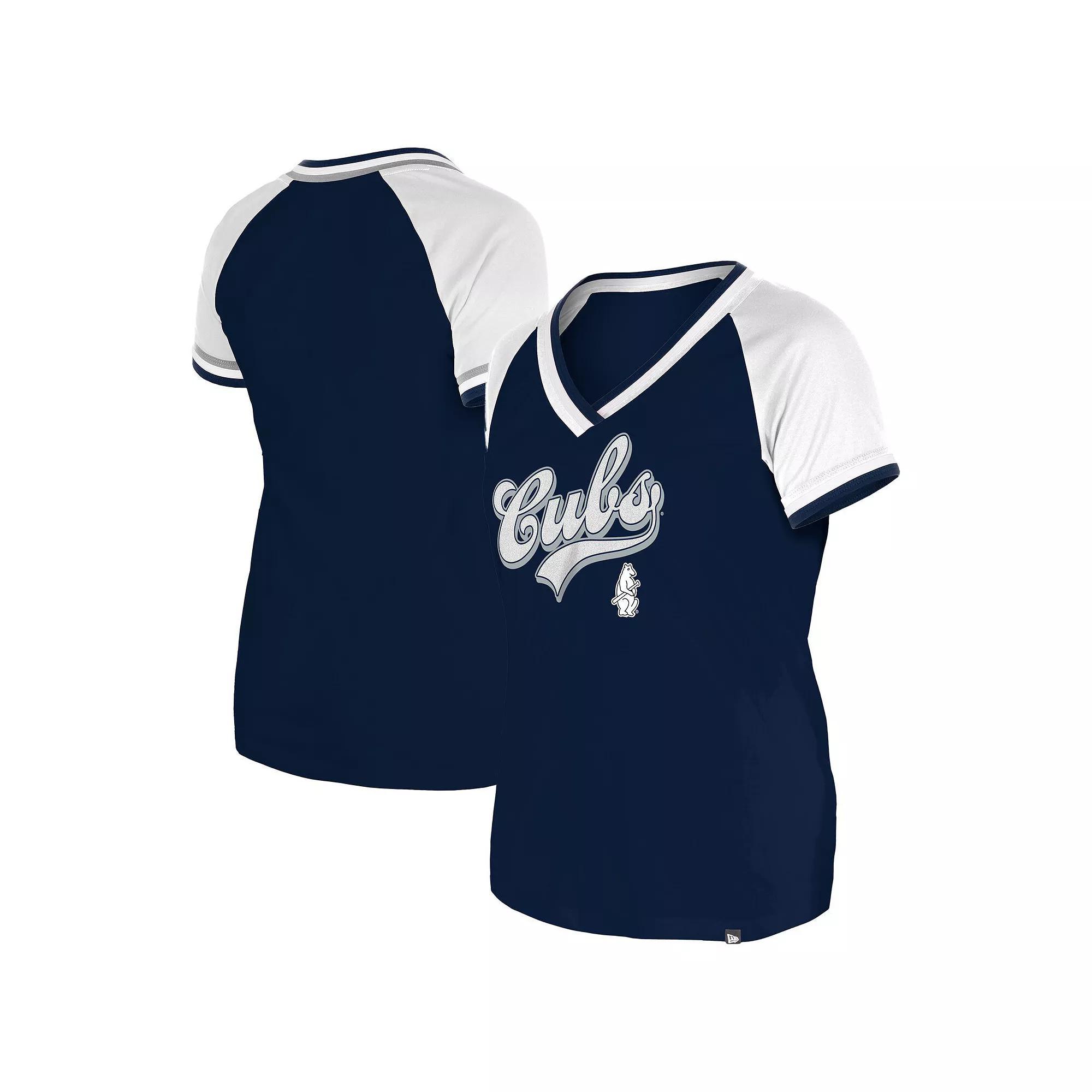 Women's New Era Navy Chicago Cubs Gameday Raglan V-Neck T-Shirt, Size: XS, Blue Product Image