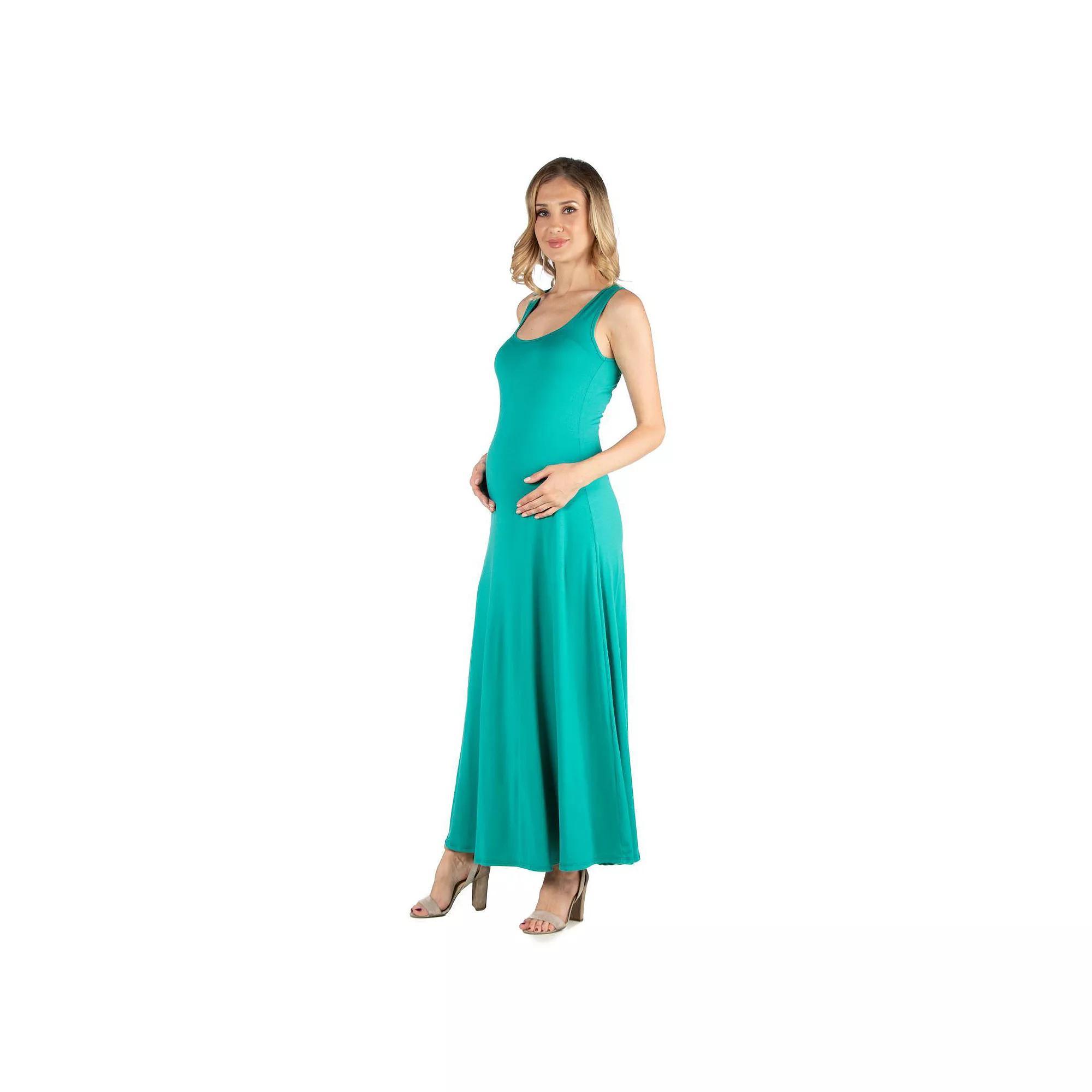 Maternity 24Seven Comfort Apparel Slim Fit A-Line Sleeveless Maxi Dress, Women's, Size: XL-Mat, Blue Product Image