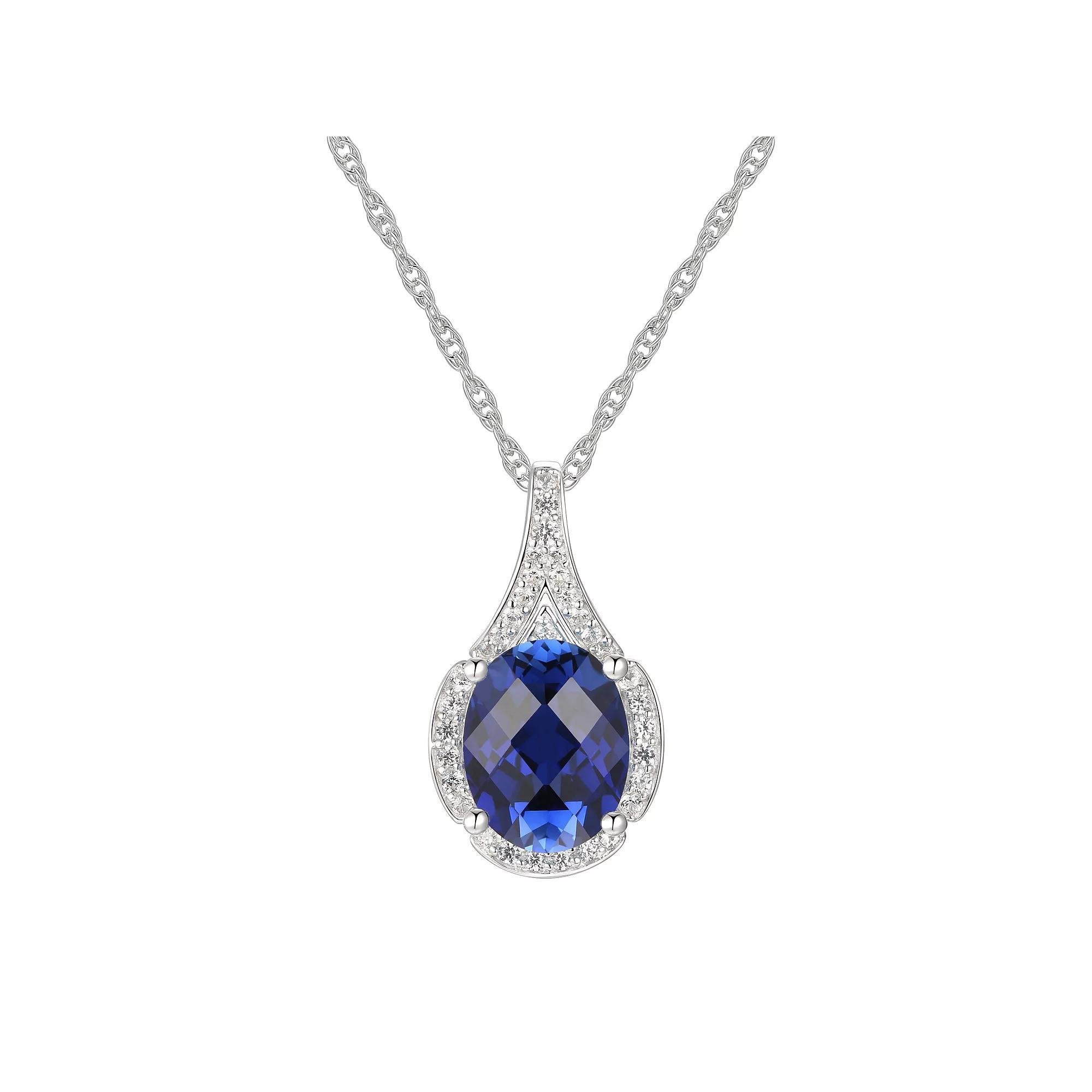 Sterling Silver Lab-Created Sapphire Pendant, Women's, Size: 18" Product Image