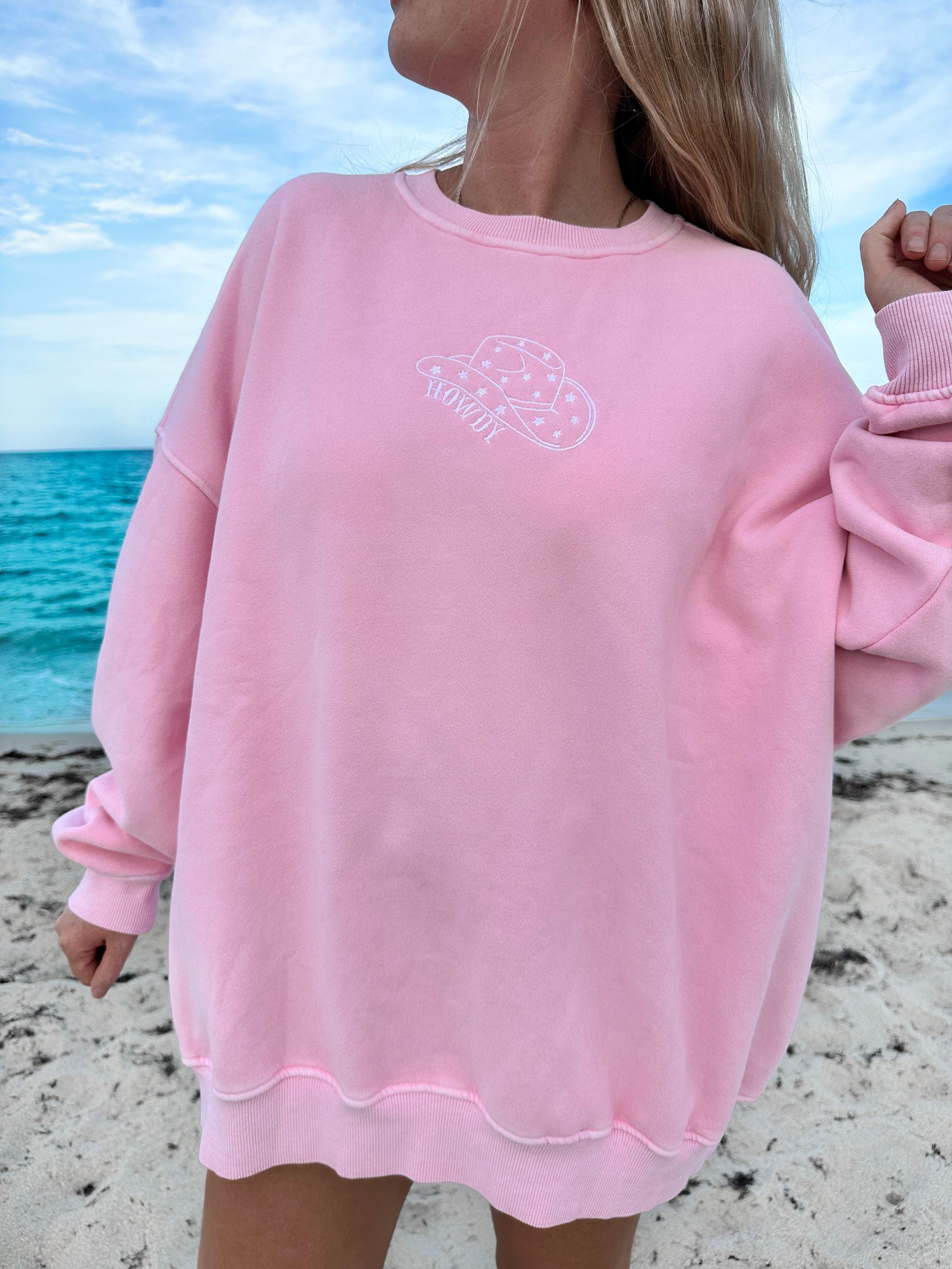 Vintage Pink Howdy Cowgirl Embroider Sweatshirt Product Image