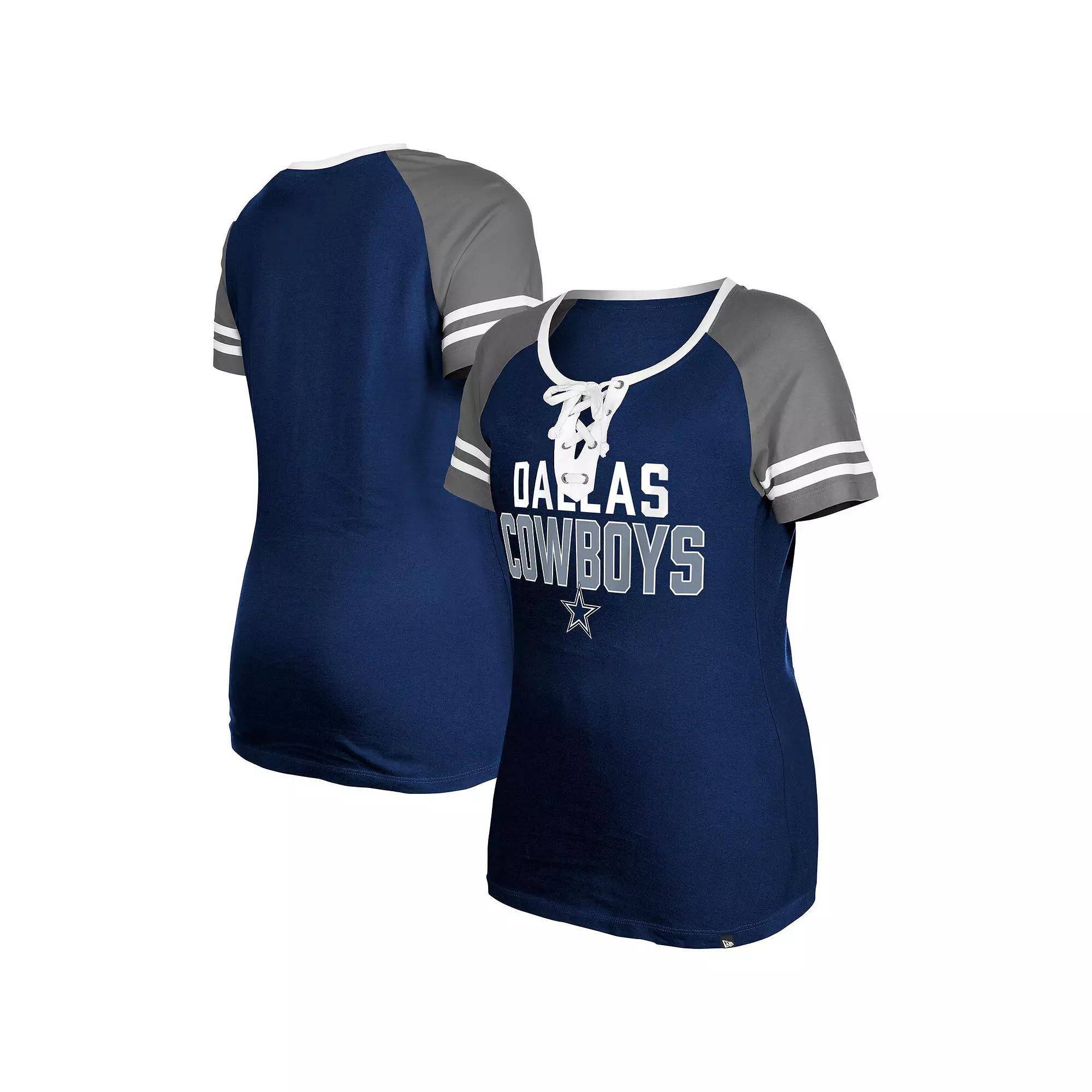 Women's New Era  Navy Dallas Cowboys Raglan Lace-Up T-Shirt, Size: XS, Blue Product Image