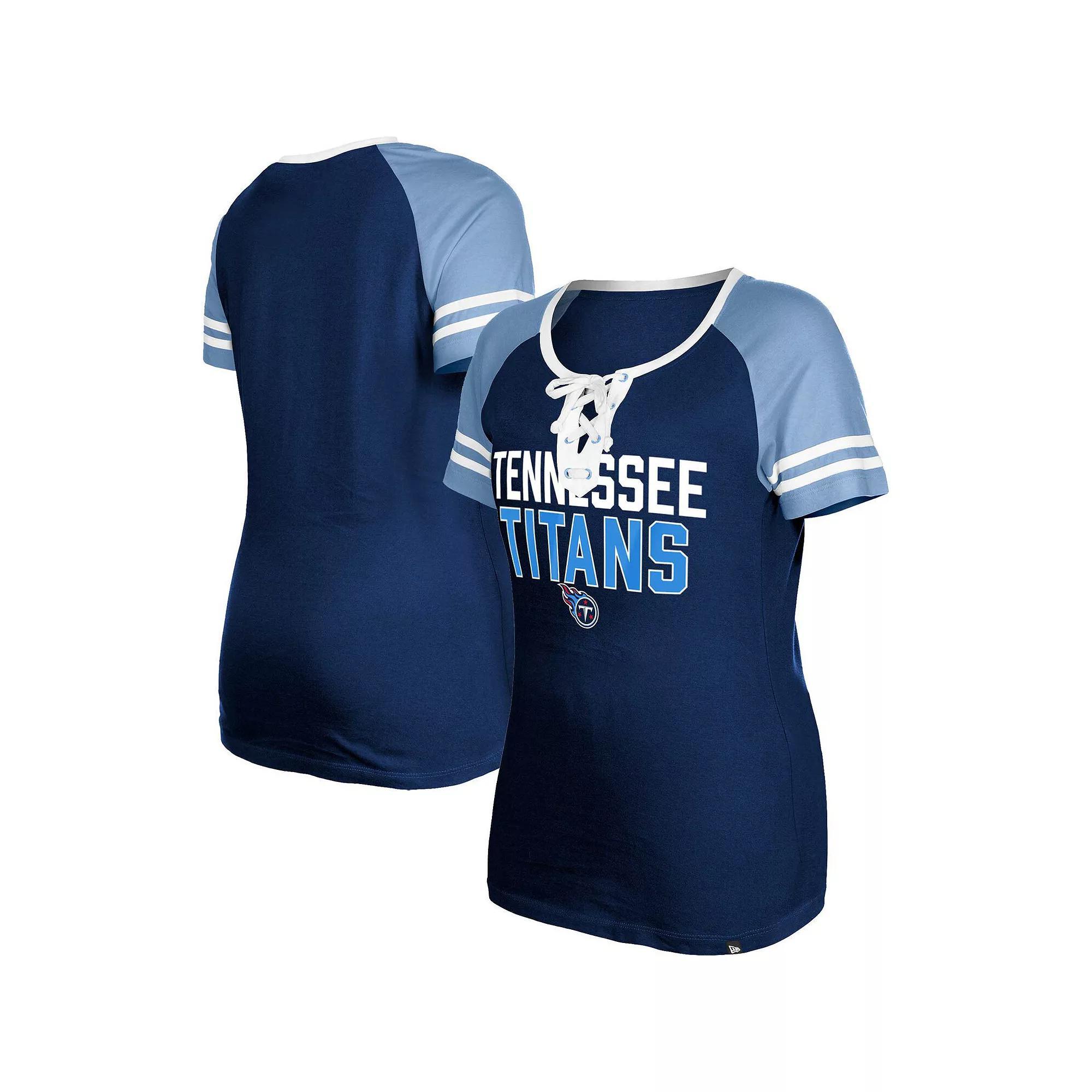 Women's New Era  Navy Tennessee Titans Raglan Lace-Up T-Shirt, Size: XL, Blue Product Image