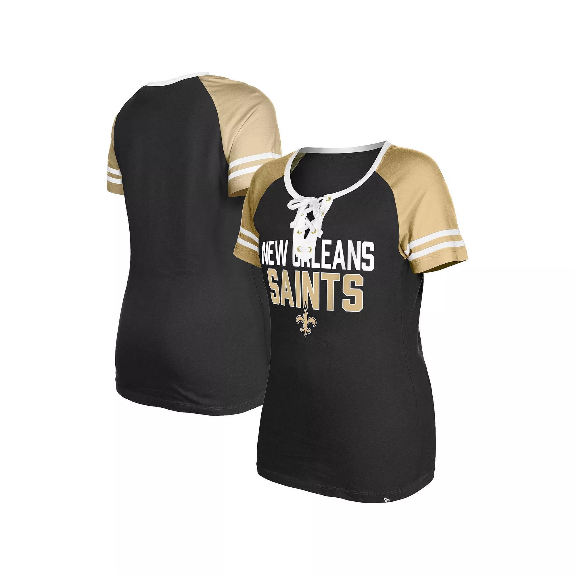 Women's New Era  Black New Orleans Saints Raglan Lace-Up T-Shirt, Size: XS Product Image