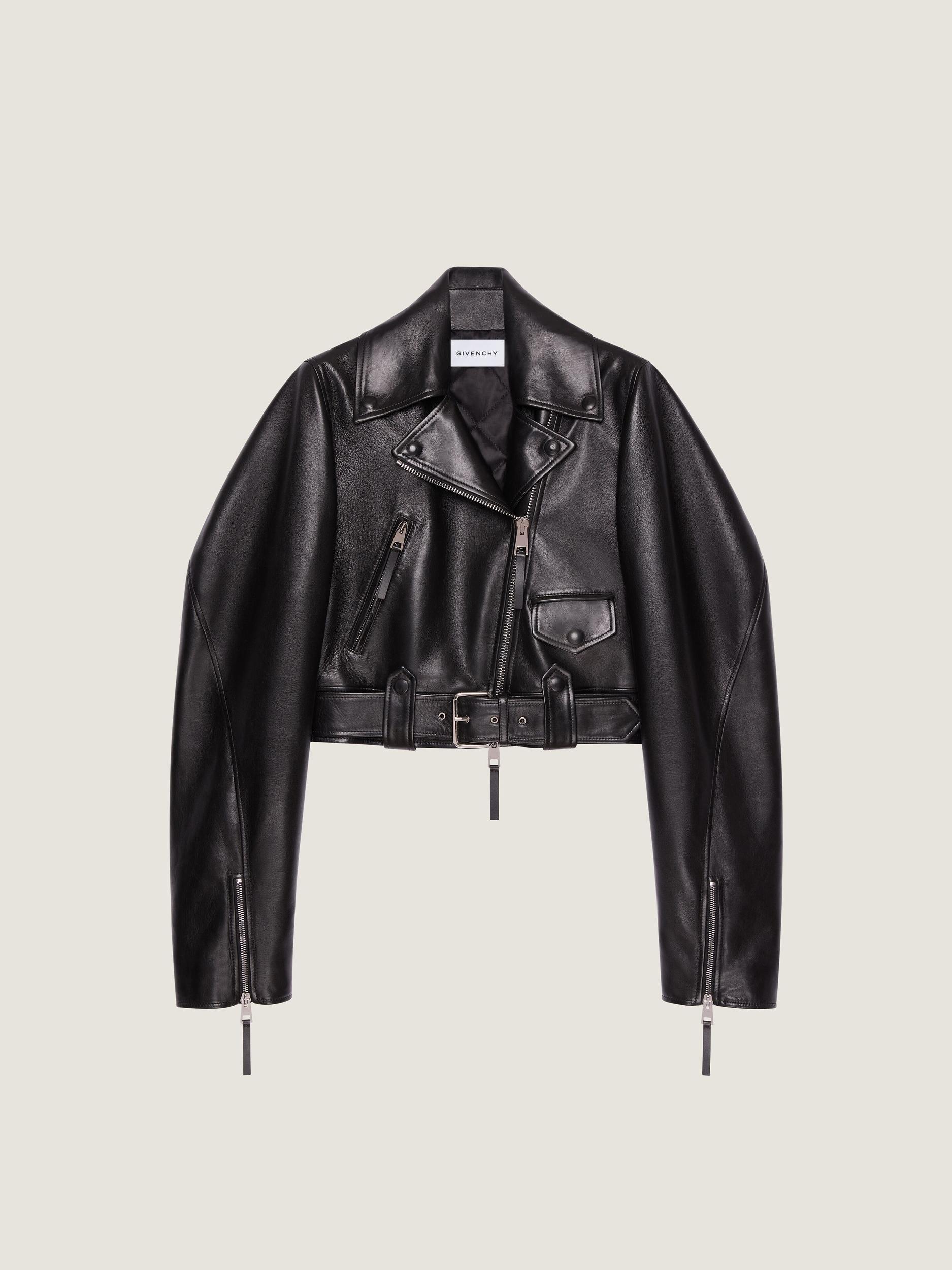 Cropped Cocoon biker jacket in leather Product Image