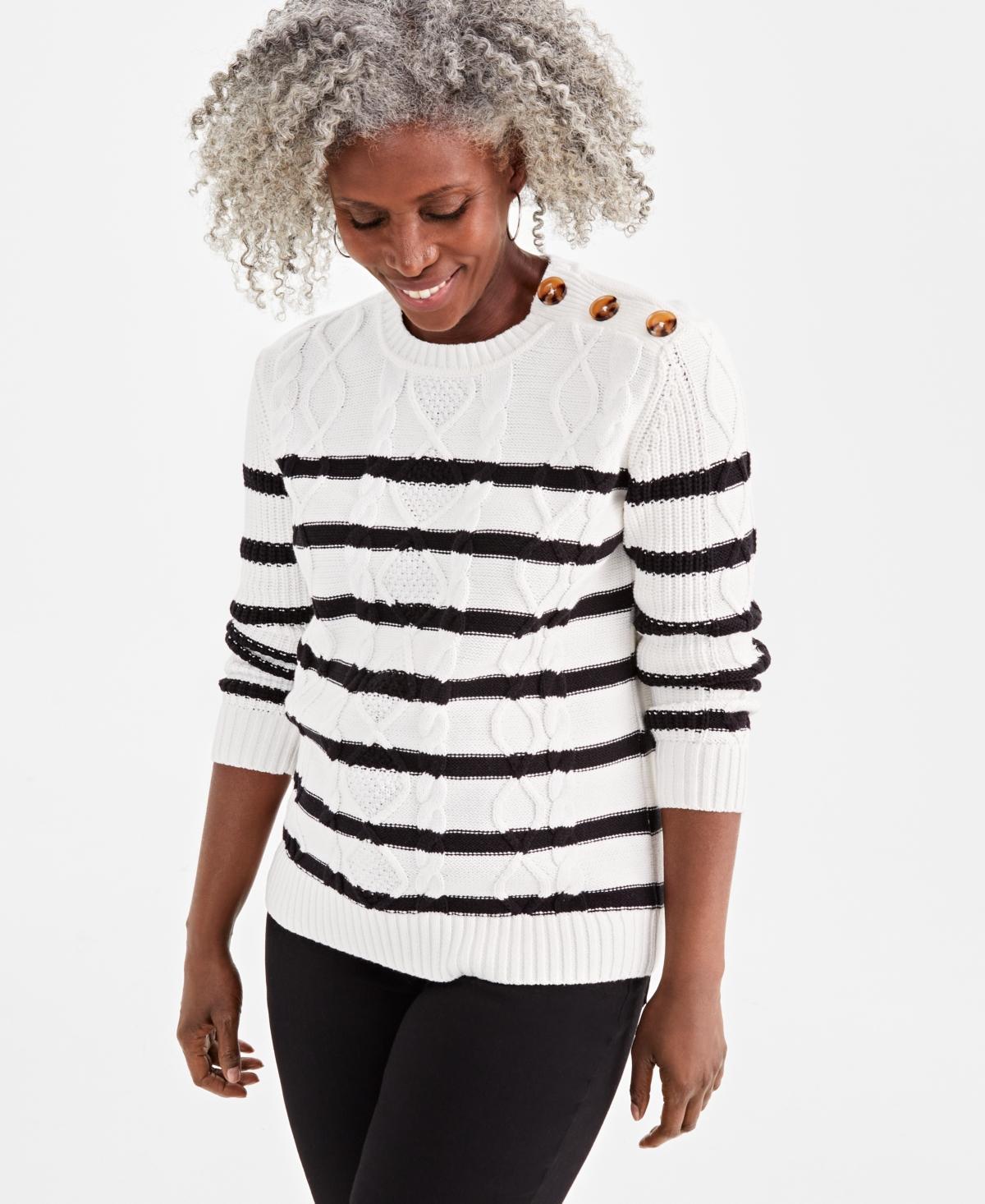 Style & Co Womens Striped Cable-Knit Button-Shoulder Sweater, Created for Macys Product Image