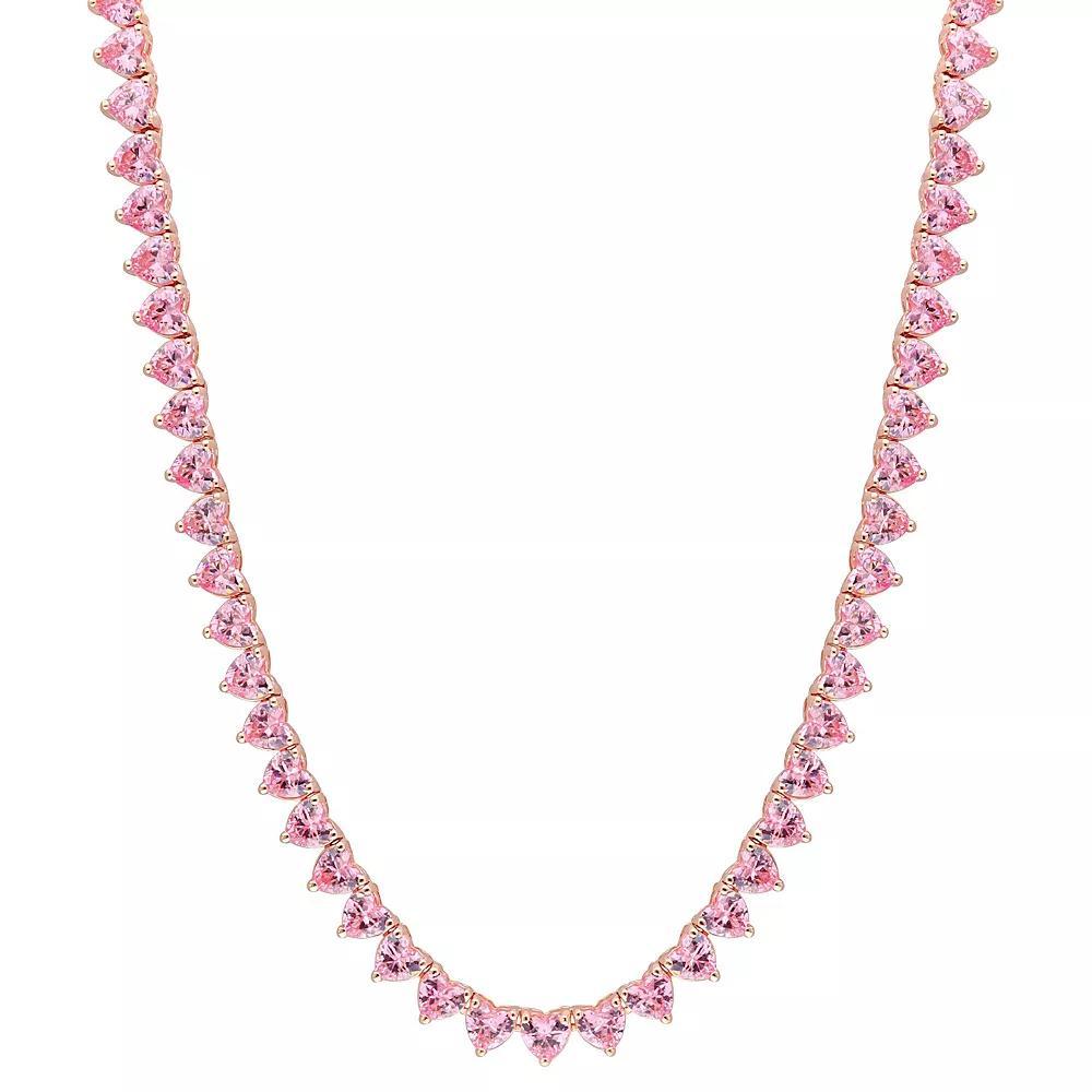 Stella Grace 18k Rose Gold Over Silver Heart-Shape Lab-Created Pink Sapphire Tennis Necklace, Women's, Size: 18", Pink Tone Product Image