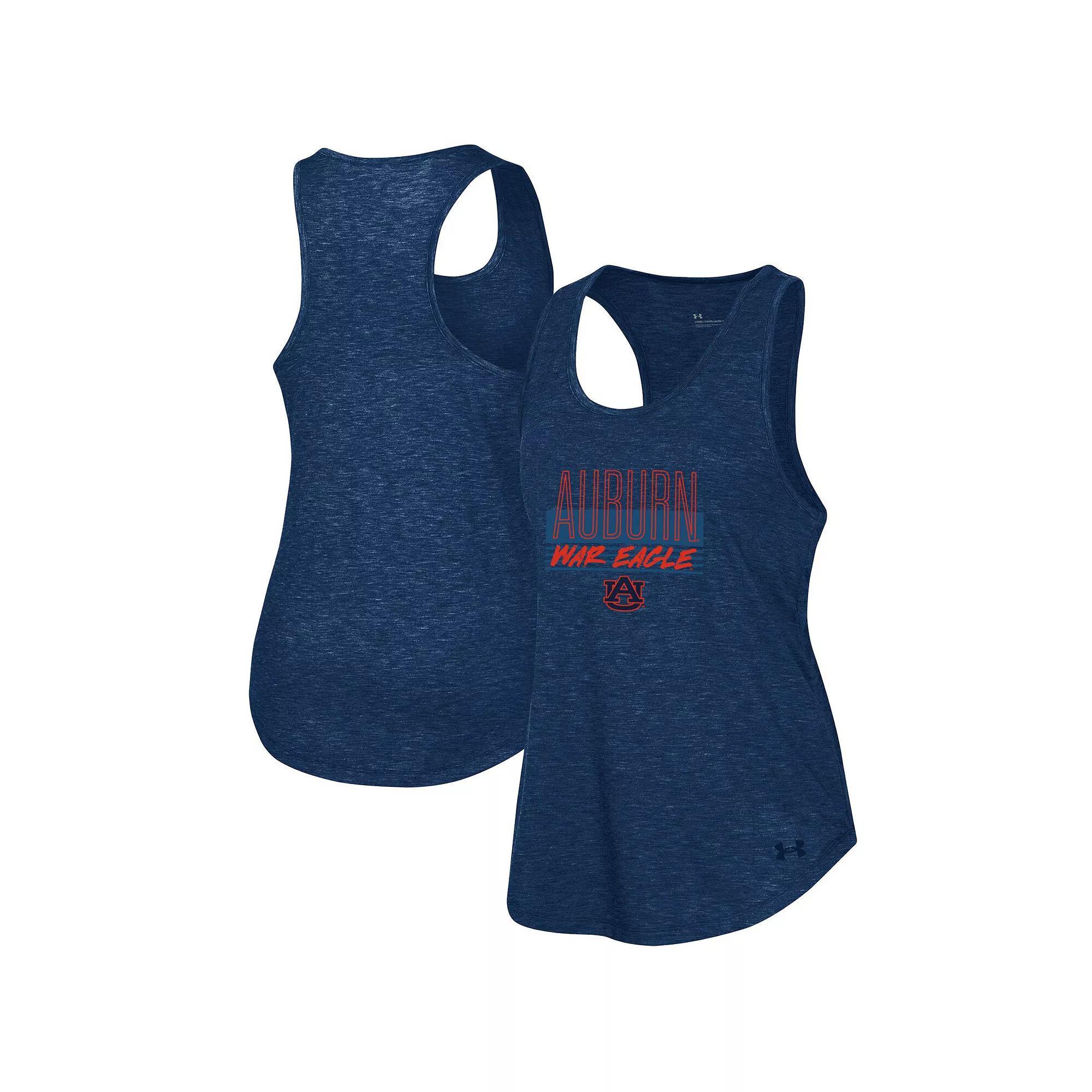 Womens Under Armour Heather Auburn Tigers Breezy Racerback Tri-Blend Tank Top Blue Product Image