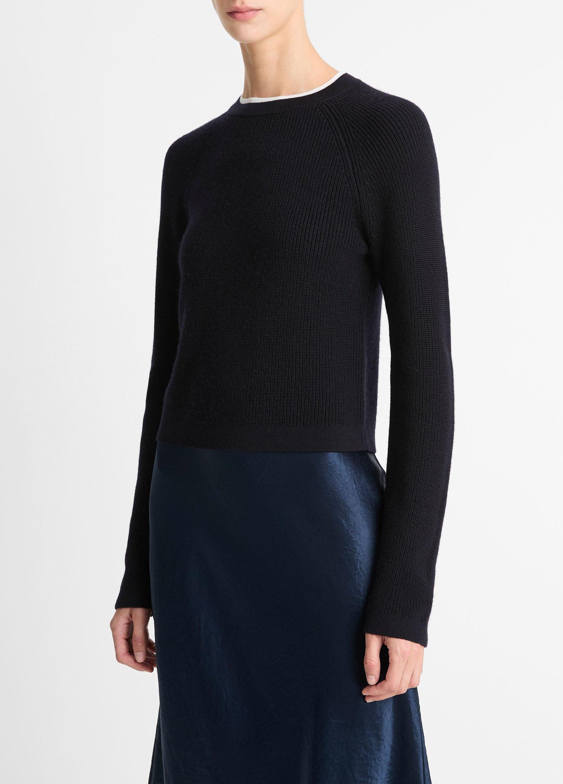 Womens Wool-Cashmere Double-Neck Sweater, Coastal Blue/off White, Size L Vince Product Image