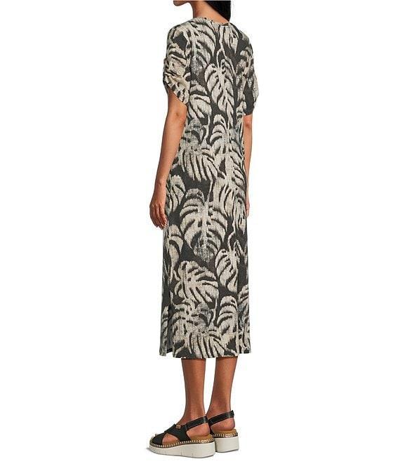 Westbound Sketched Palms Short Sleeve V-Neck Dress Product Image