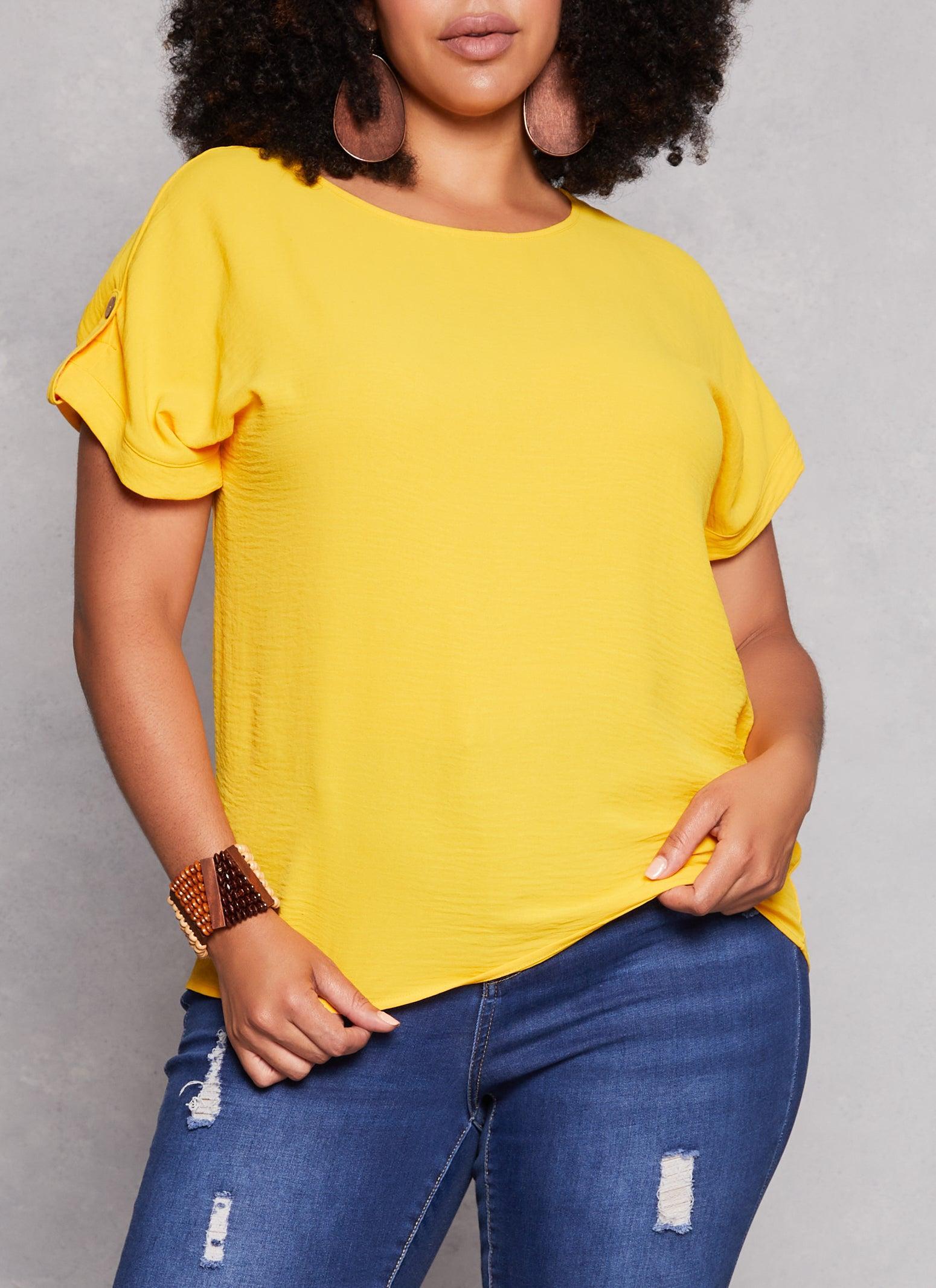 Womens Plus Size Airy Tabbed Short Sleeve Top Product Image