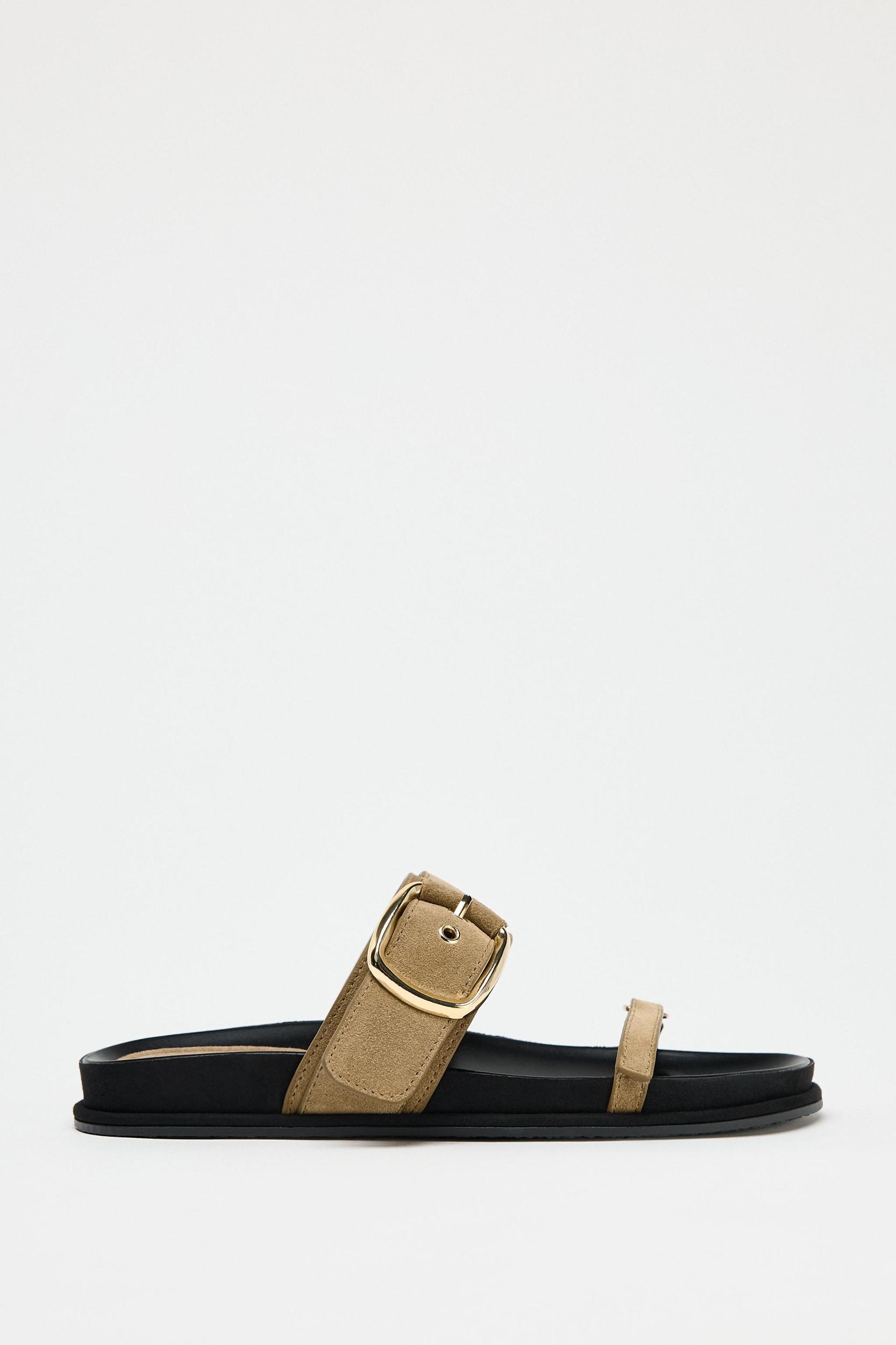 FLAT SUEDE STRAPPY SANDALS Product Image