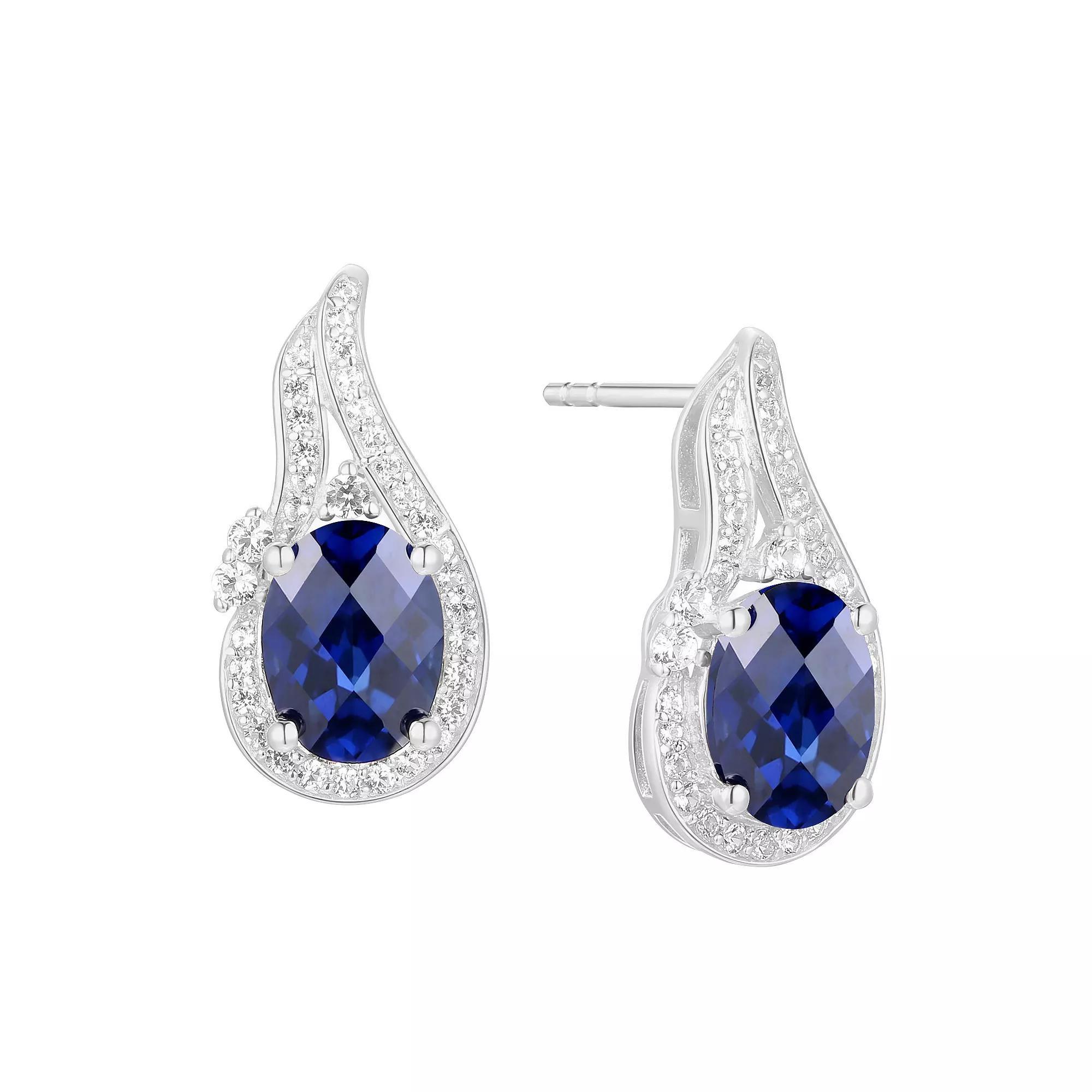 Rhodium-Plated Lab-Created Sapphire Stud Earrings, Womens, Sterling Product Image
