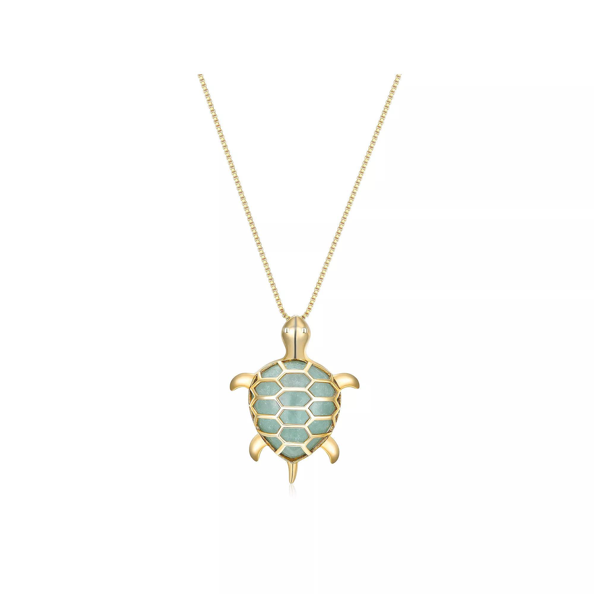 Dynasty Jade 18k Gold over Sterling Silver Genuine Jade Sea Turtle Pendant Necklace, Women's, Size: 18", Gold Tone Product Image