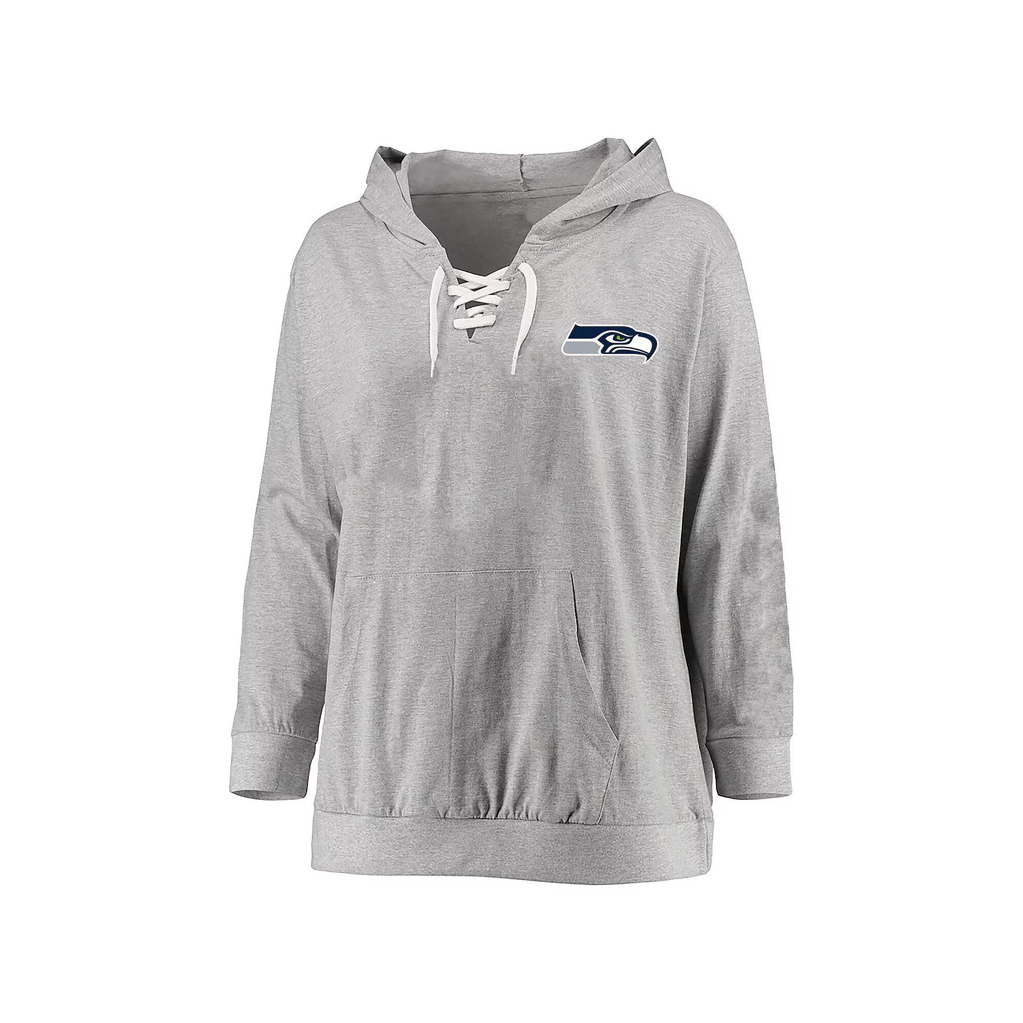 Women's Fanatics Heather Gray Seattle Seahawks Plus Size Lace-up Pullover Hoodie, Size: 1XL, Grey Product Image