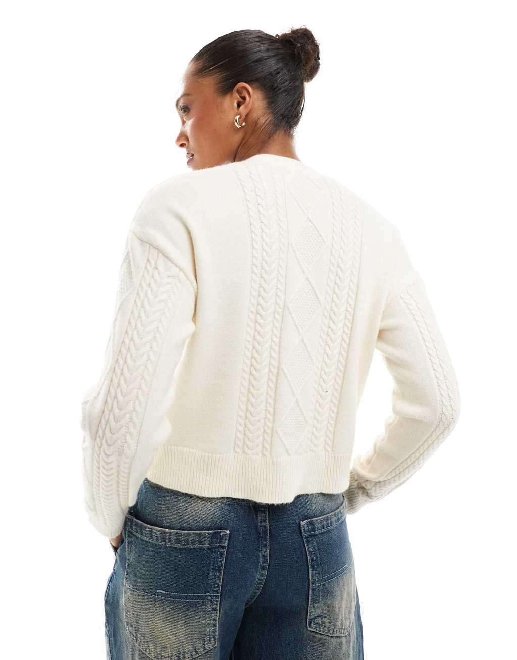ONLY tie front knit cardigan in cream Product Image