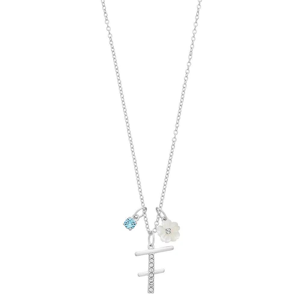 Brilliance Mother-of-Pearl Flower & Initial Pendant Necklace, Womens U Product Image