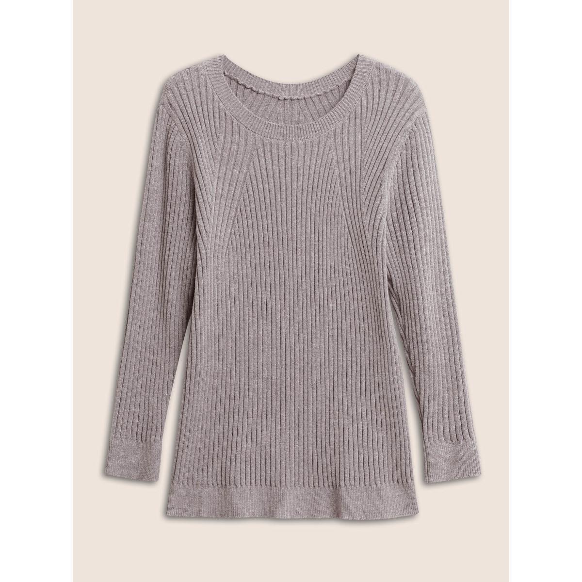 Plus Size Supersoft Essentials Solid Texture Pullover Gray Women Basics Long Sleeve Round Neck Everyday Pullovers BloomChic 28/5X Product Image