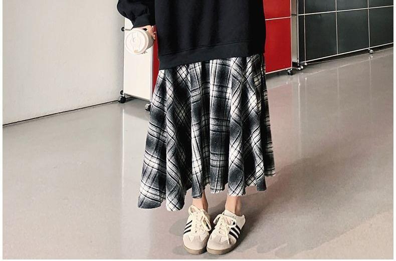 Long-Sleeve Crew Neck Lettering Mock Two-Piece Maxi Sweatshirt Dress Product Image