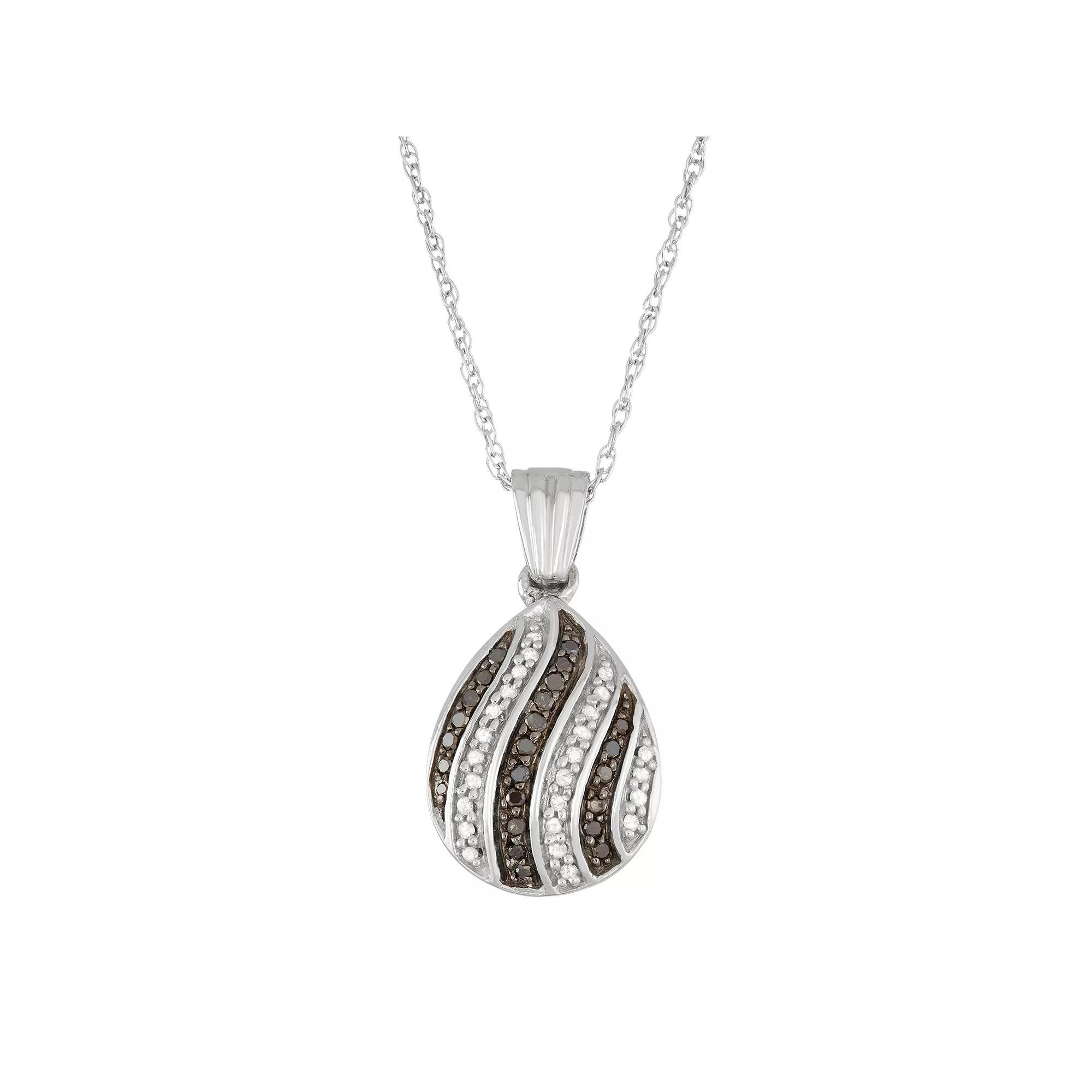 Jewelexcess Sterling Silver 1/5 Carat T.W. Black & White Diamond Teardrop Pendant Necklace, Women's, Size: 18" Product Image