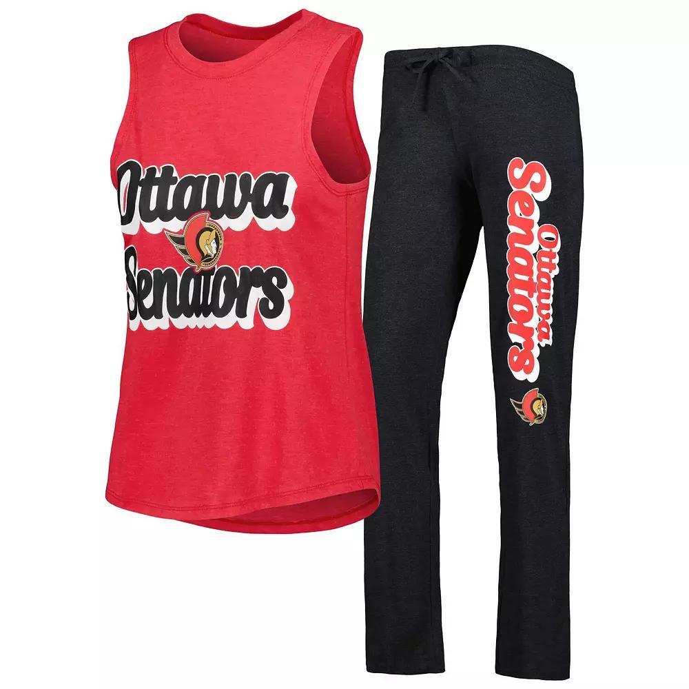 Women's Concepts Sport Heather Red/Heather Black Ottawa Senators Meter Muscle Tank Top & Pants Sleep Set, Size: XL, Sen Red Product Image