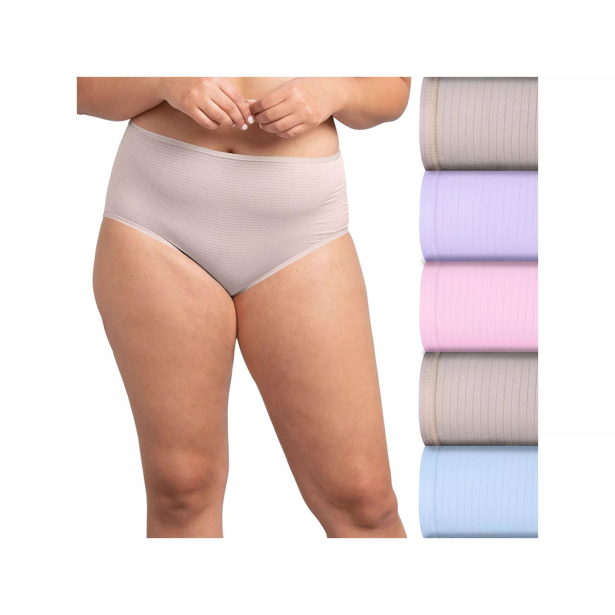Women's Fruit of the Loom® Signature 5-pack Breathable Cooling Stripes Brief Panty 5DBCSBRK, Size: 9, Purple Petal Asst Product Image