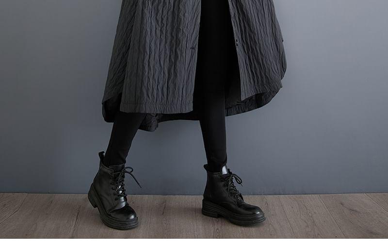 Stand Collar Plain Asymmetrical Hooded Midi Single-Breasted Coat Product Image
