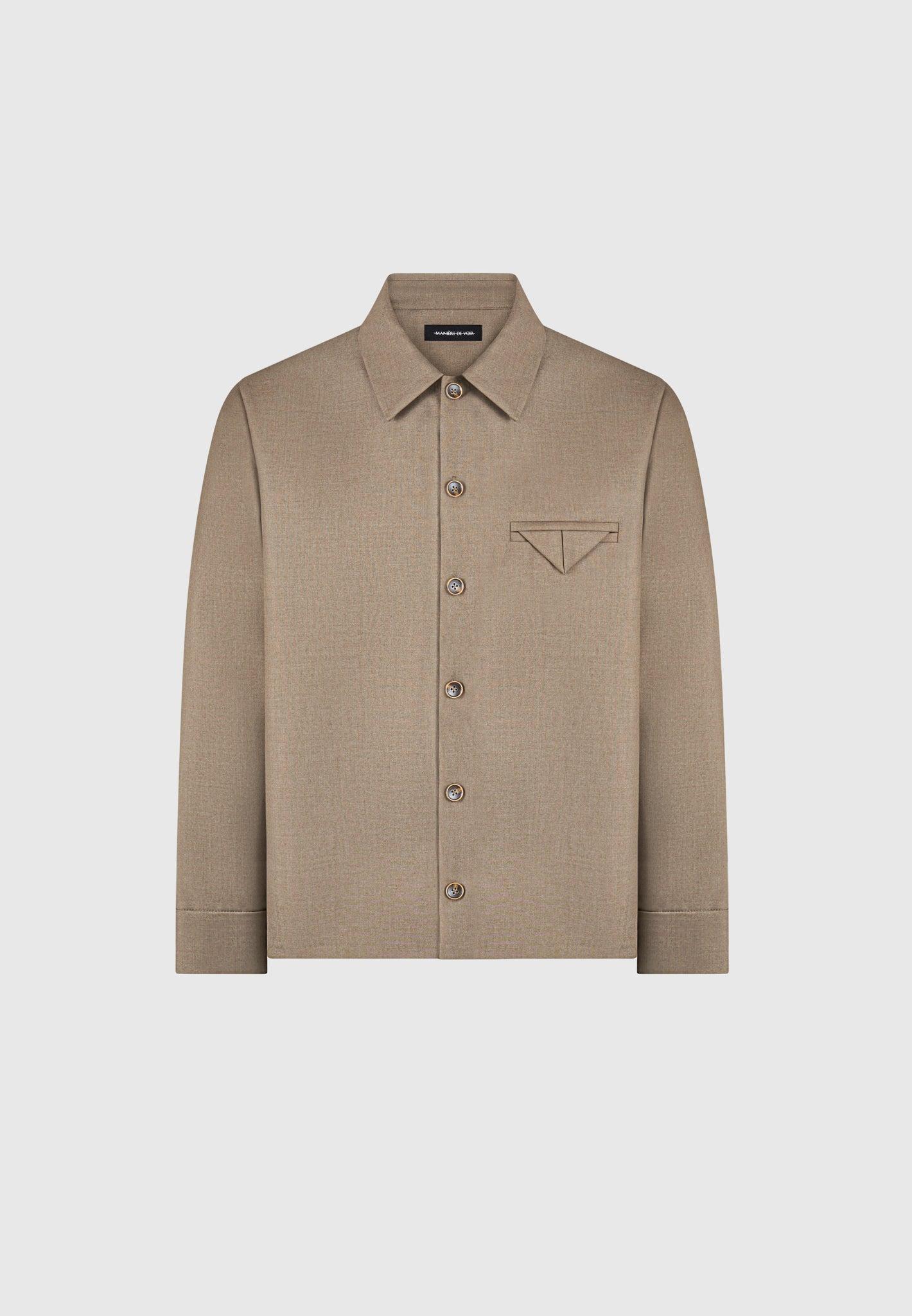 Hatched Tailored Long Sleeve Overshirt - Khaki Male Product Image
