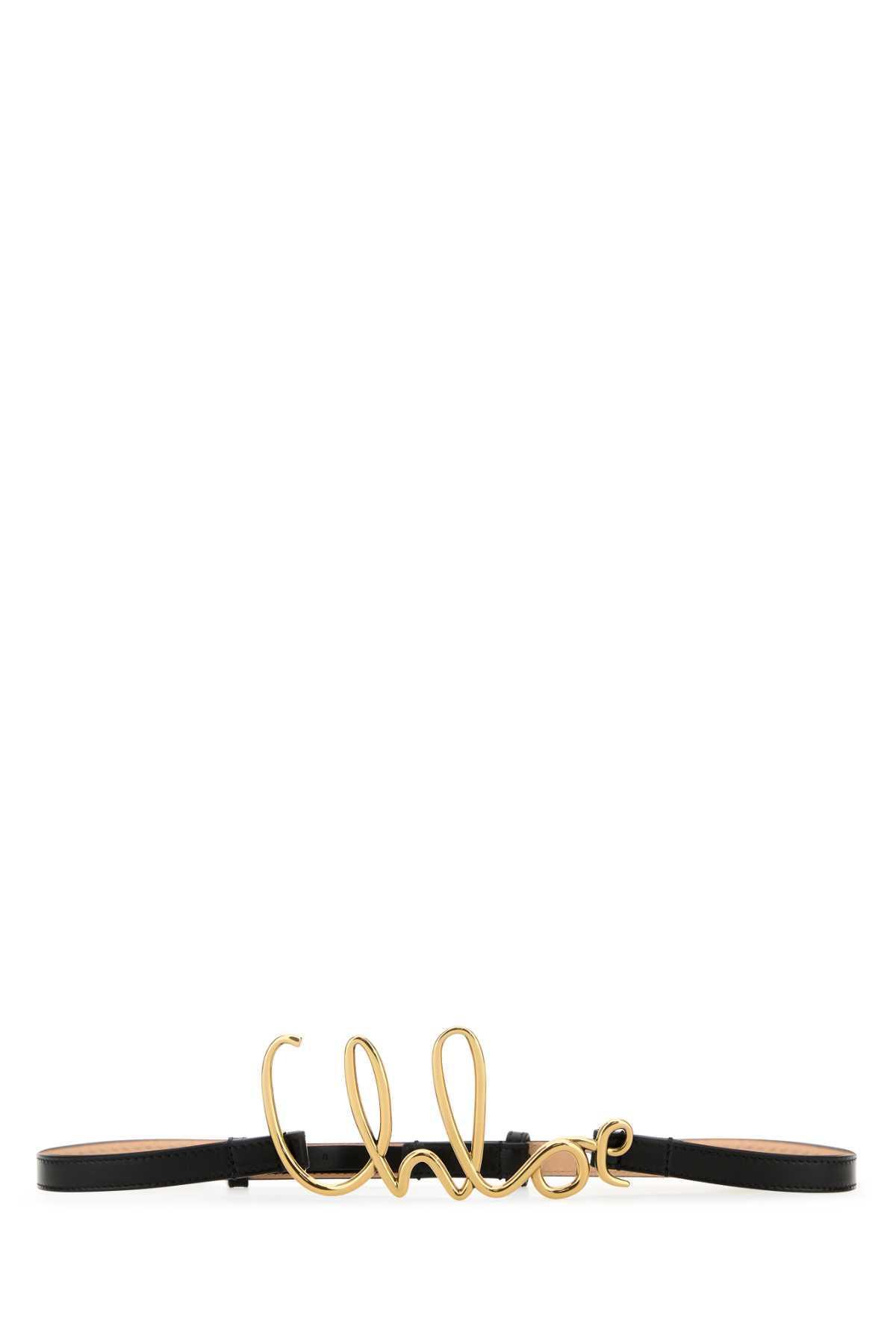 CHLOÉ Iconic Leather Belt Gold-tone Hardware In Black Product Image