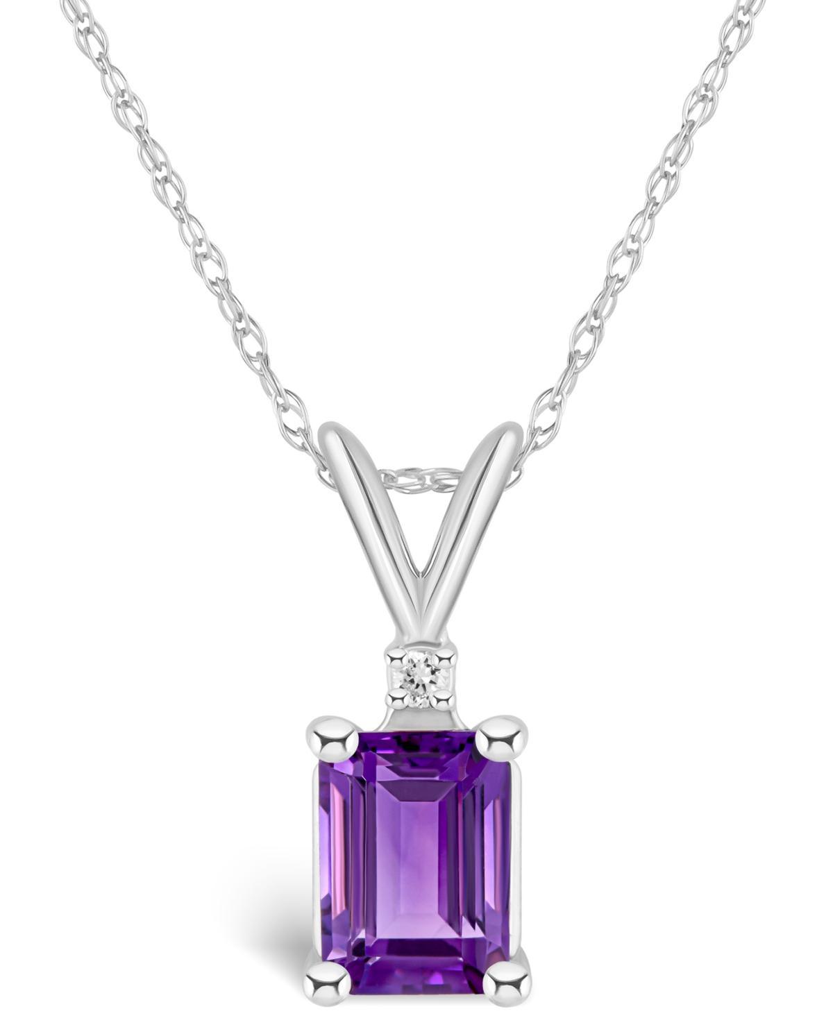 Celebration Gems 14k Gold Emerald Cut Amethyst & Diamond Accent Pendant Necklace, Women's, Size: 18" Product Image