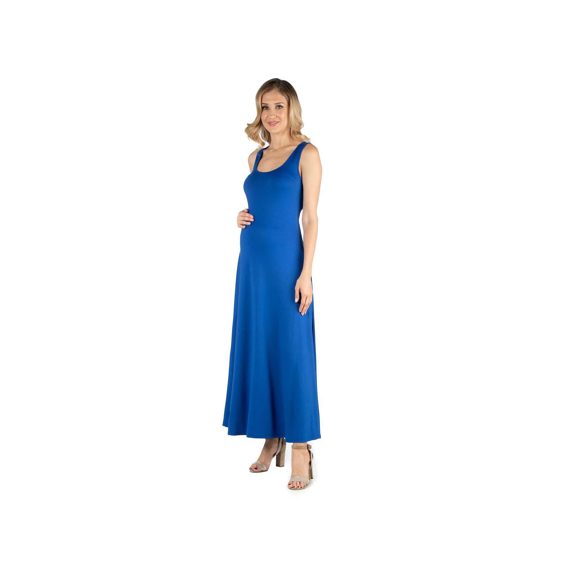 Maternity 24Seven Comfort Apparel Slim Fit A-Line Sleeveless Maxi Dress, Women's, Size: XL-Mat, Blue Product Image