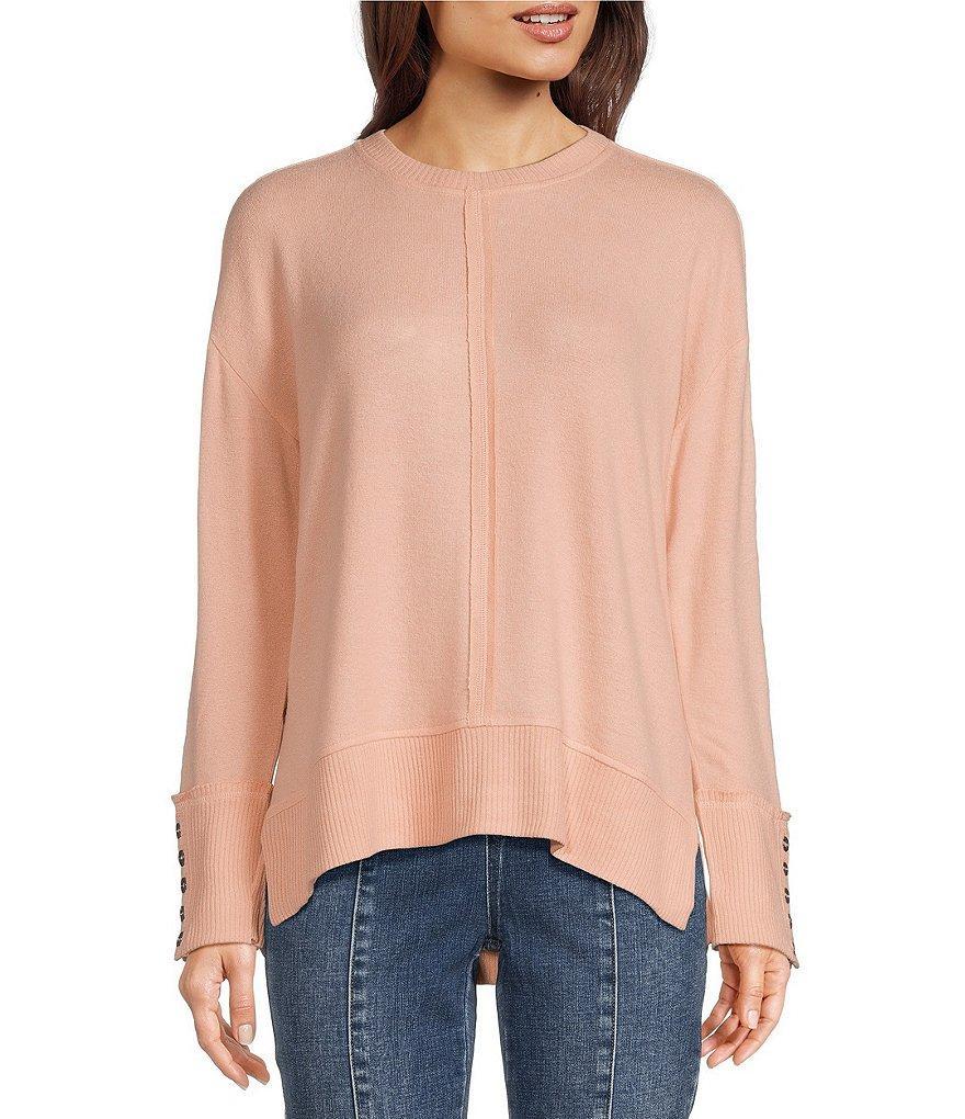 Westbound Long Sleeve Crew Neck Button Cuff Top Product Image