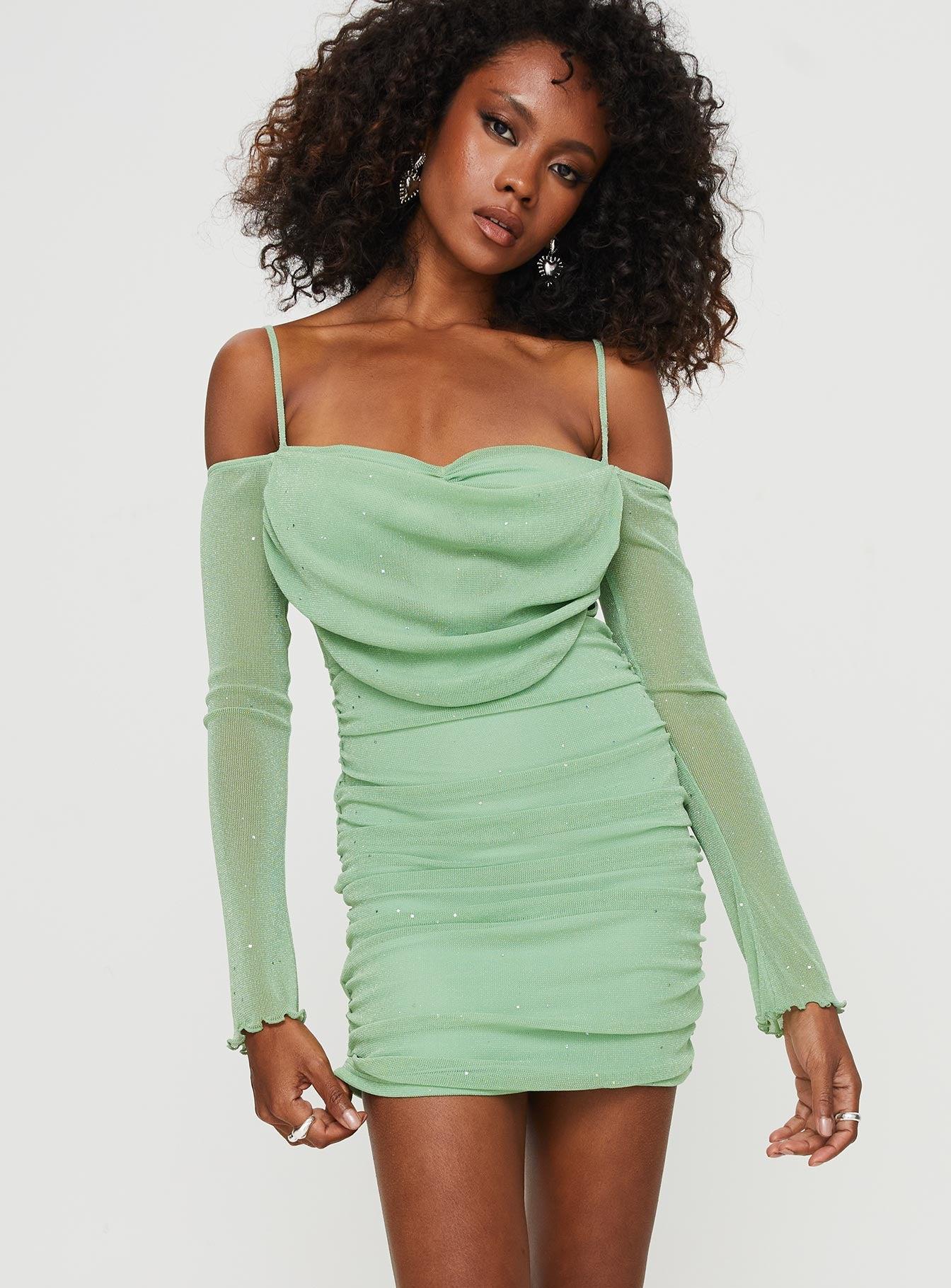Scardino Long Sleeve Mini Dress Green Product Image