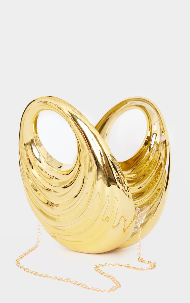 Gold Metallic Hard Ridge Round Handbag Product Image