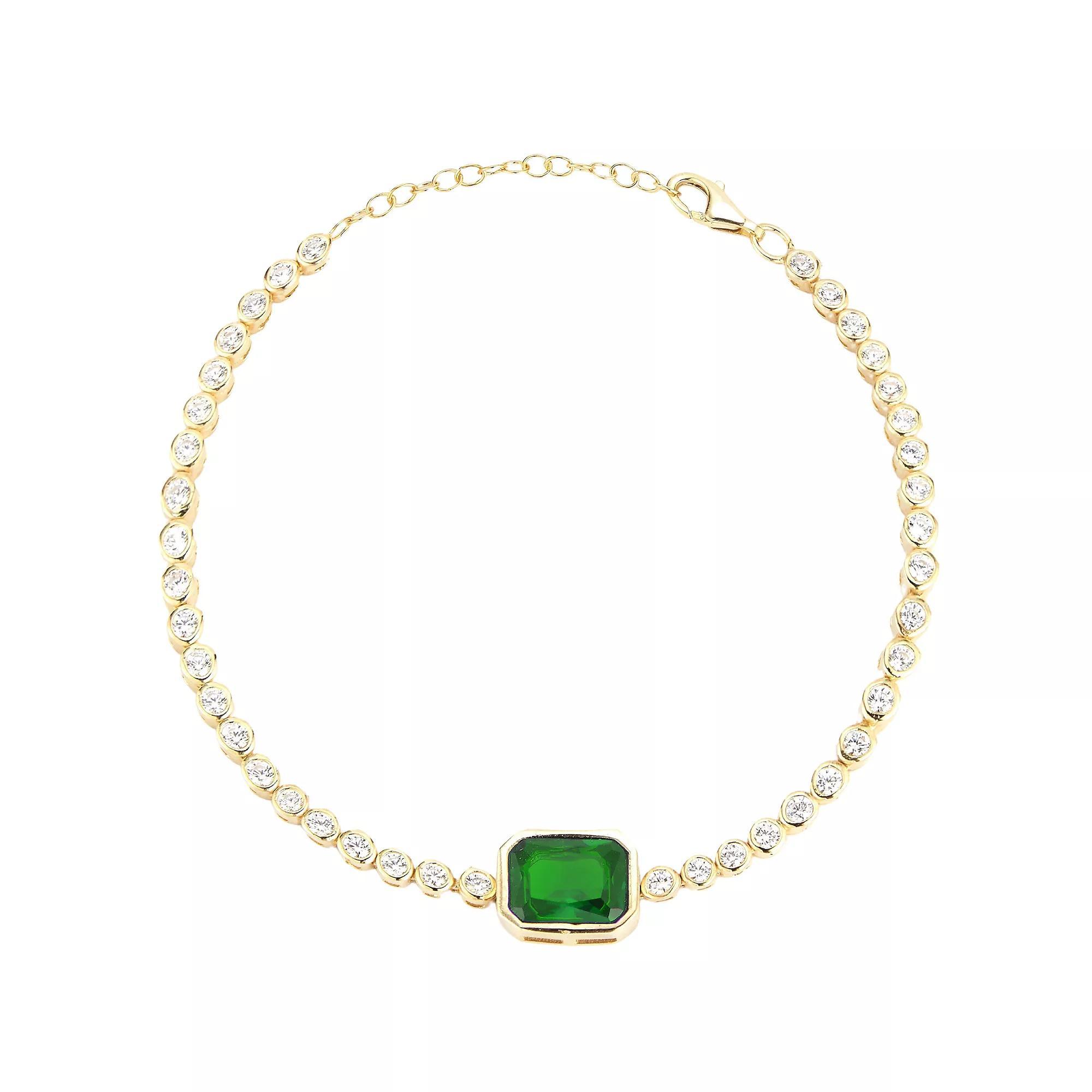 Sunkissed Sterling 14k Gold Over Silver Cubic Zirconia Bracelet, Women's, Size: 7", Gold Tone Green Product Image