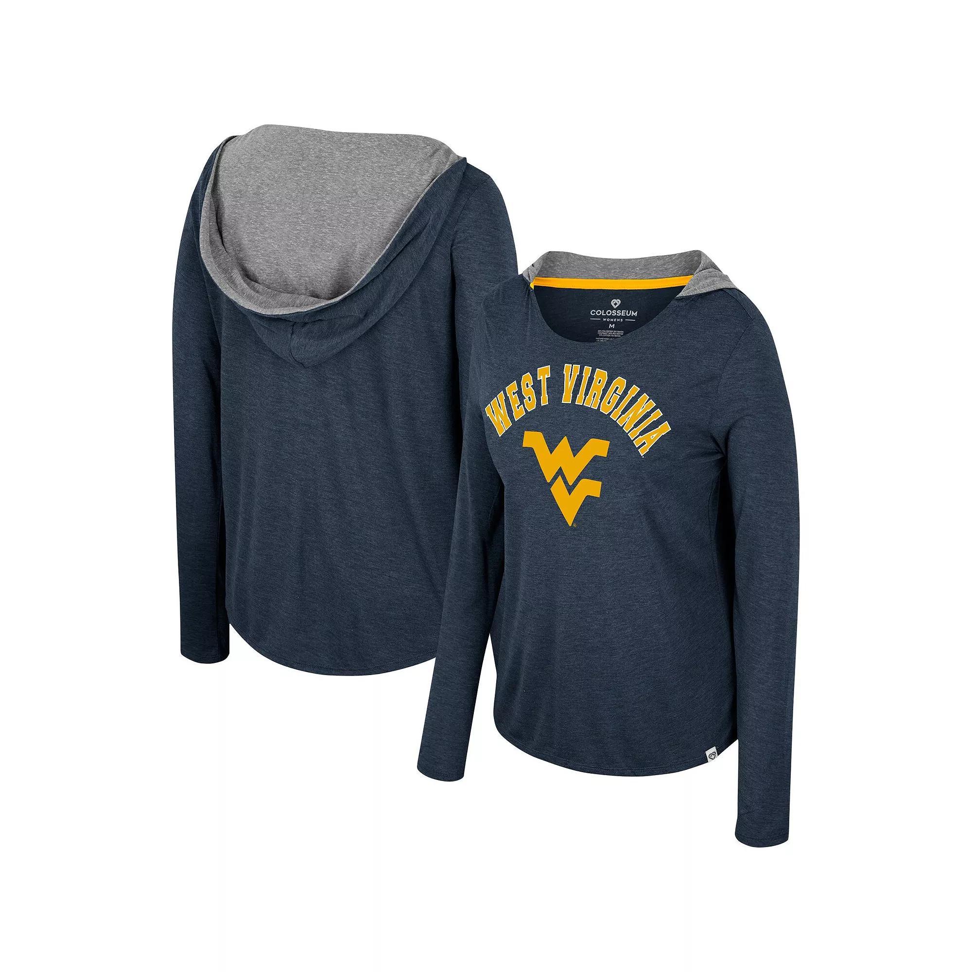 Womens Colosseum West Virginia Mountaineers Distressed Heather Long Sleeve Hoodie T-Shirt Blue Product Image