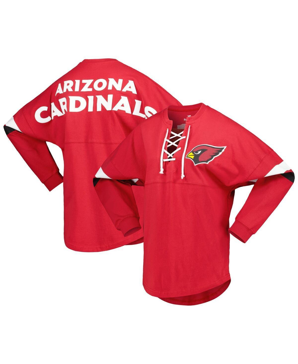 Women's Fanatics Branded Cardinal Arizona Cardinals Spirit Jersey Lace-Up V-Neck Long Sleeve T-Shirt, Size: Medium, Red Product Image
