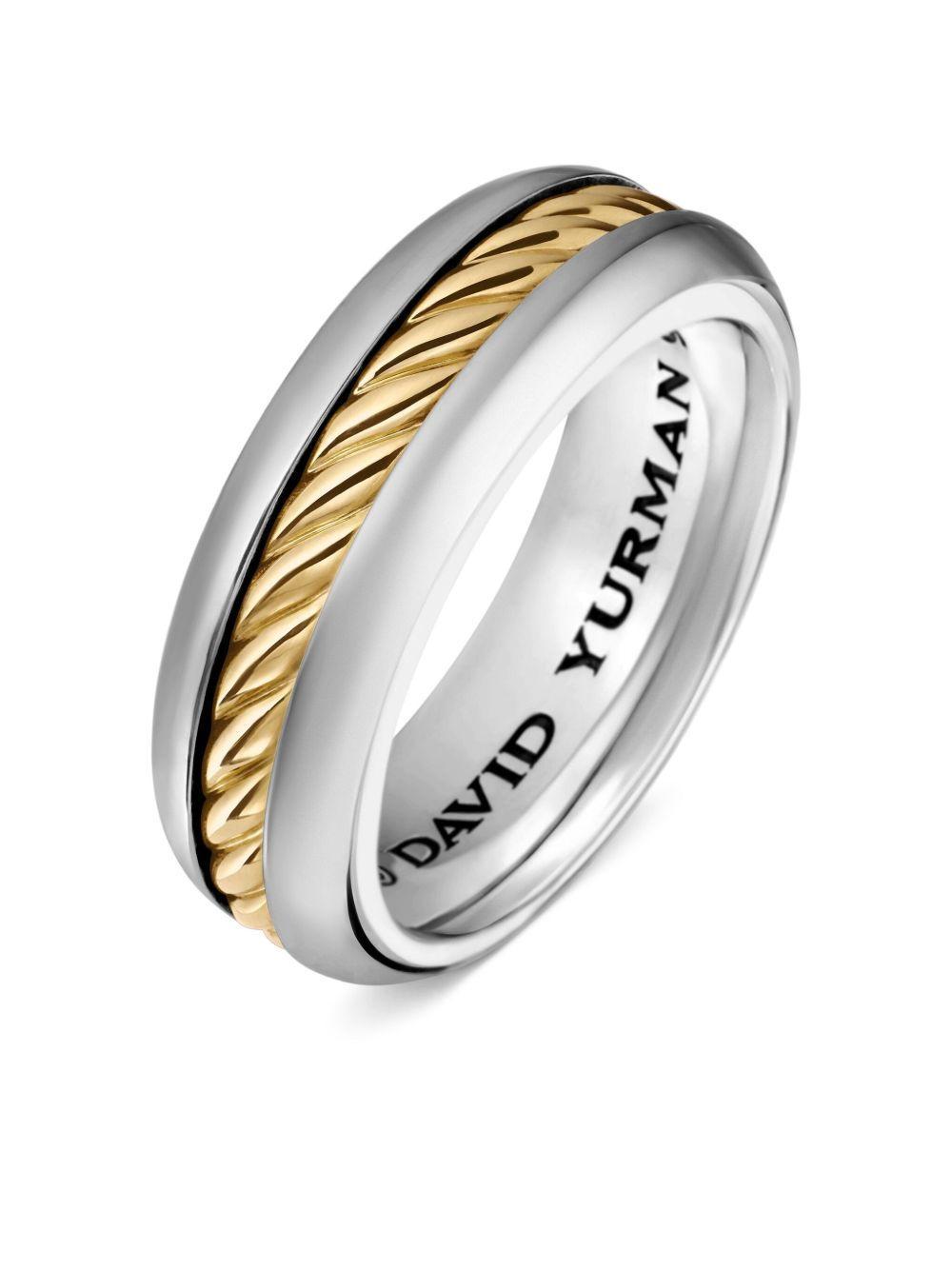 18kt yellow gold and sterling silver Cable Inset band ring (8mm) Product Image