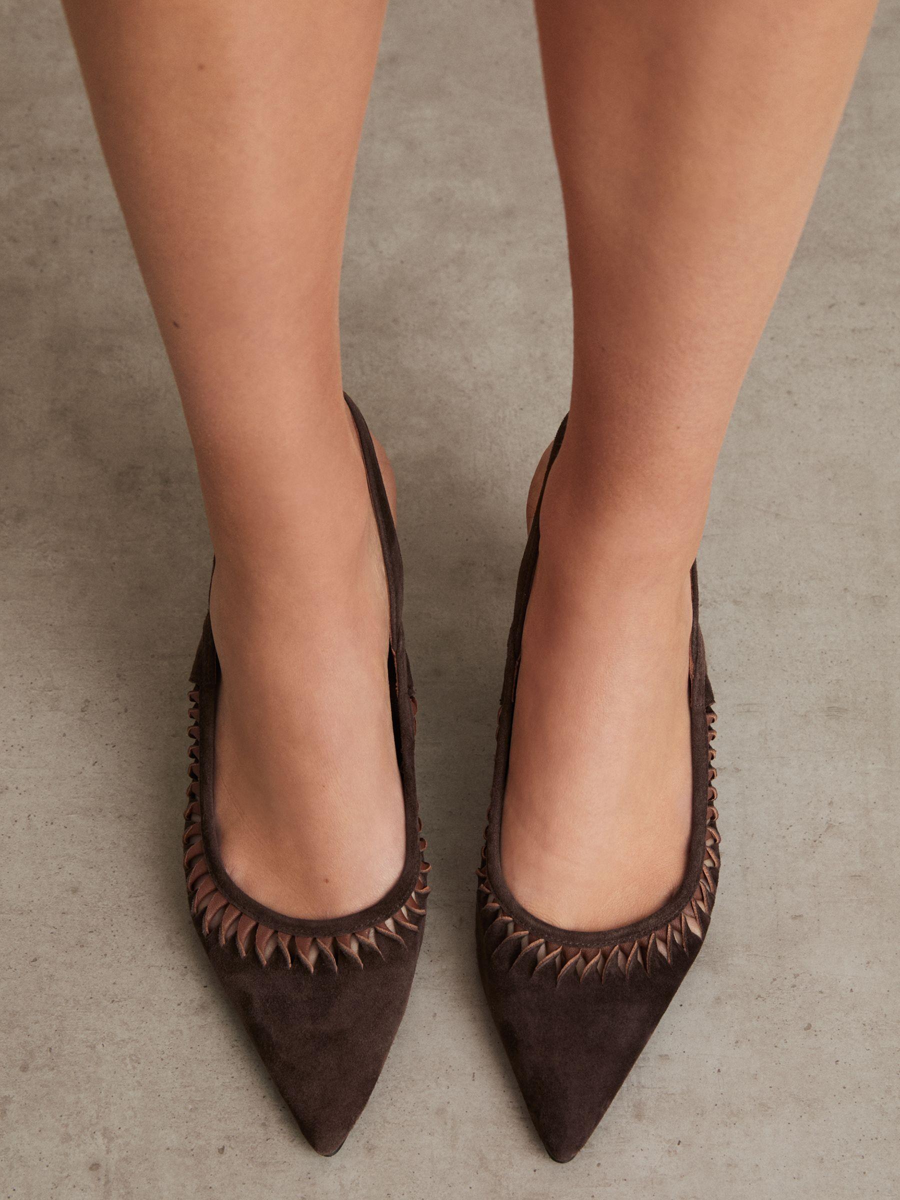 Suede Twist Detail Slingback Court Shoes in Chocolate Product Image