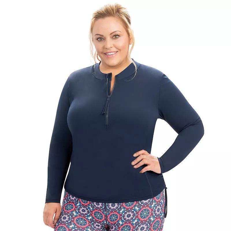 Plus Size Dolfin Aquashape Ruched-Side Rash Guard, Womens Product Image