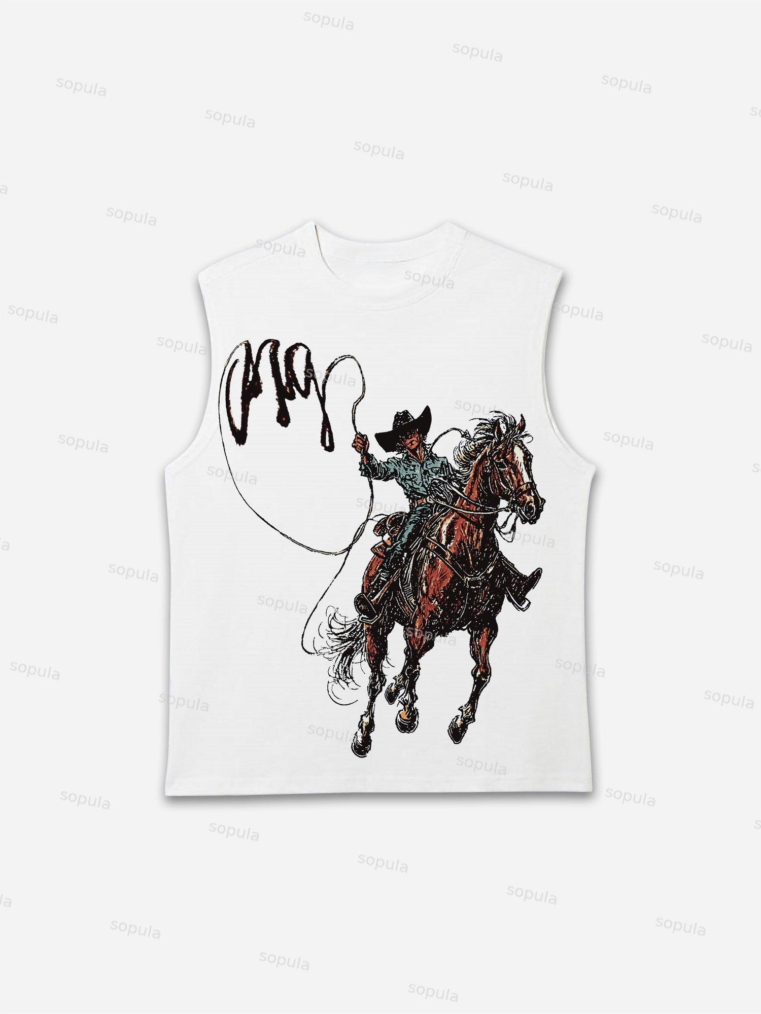 Men's Vintage Western Cowboy Graphic Tank Top Product Image